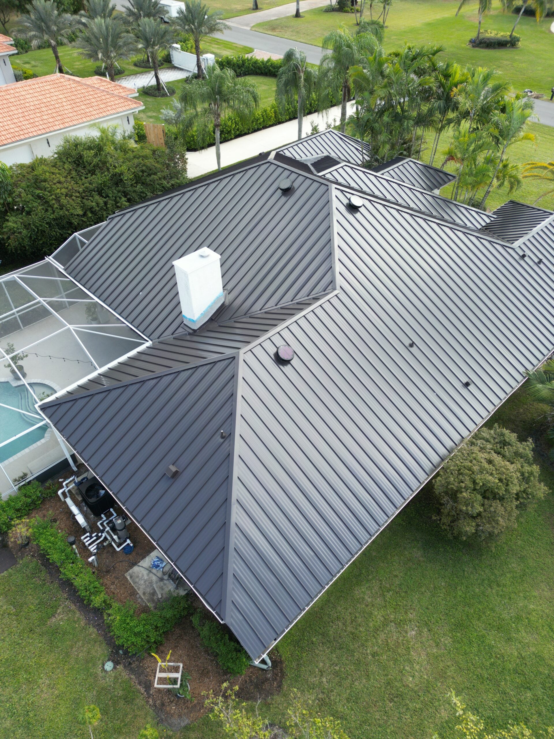 aerial view of metal seam roof in lake worth