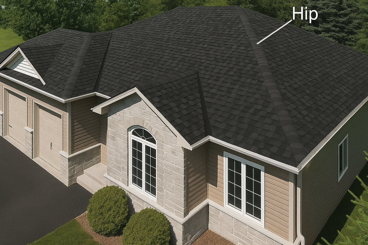Visual representation of hip roof