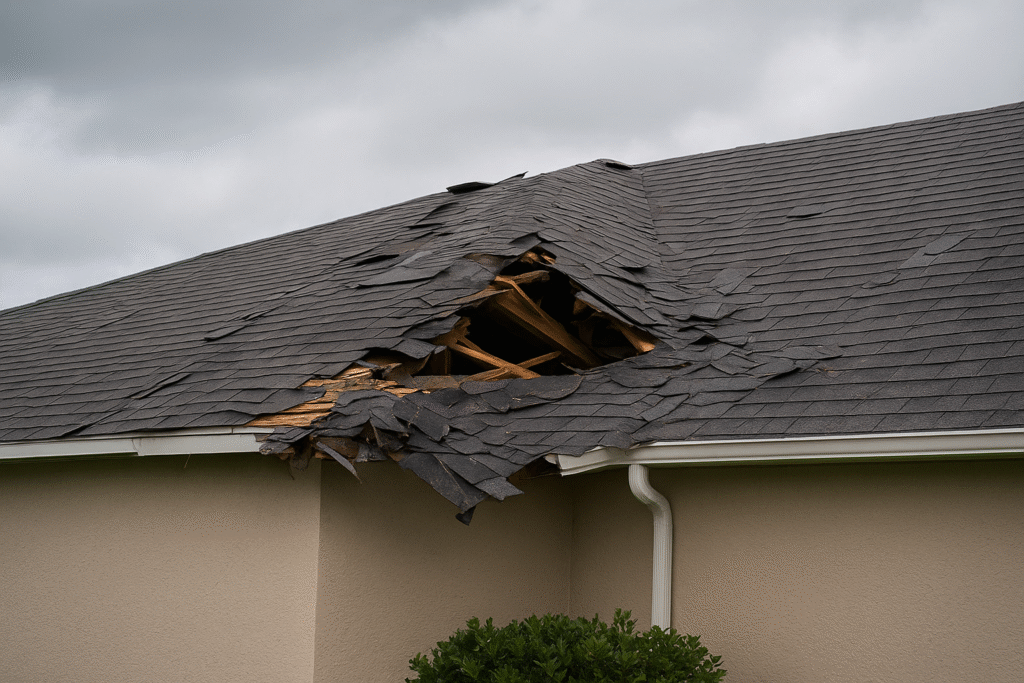 Microbust damage on roof