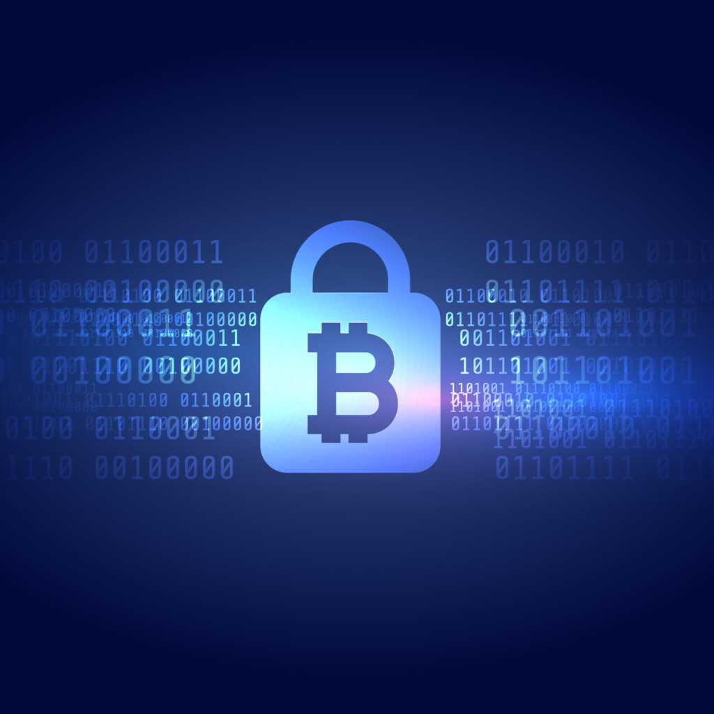 a blue lock with a bitcoin symbol