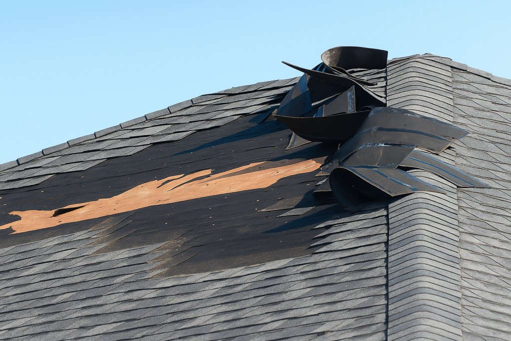 a roof with a shingle on it