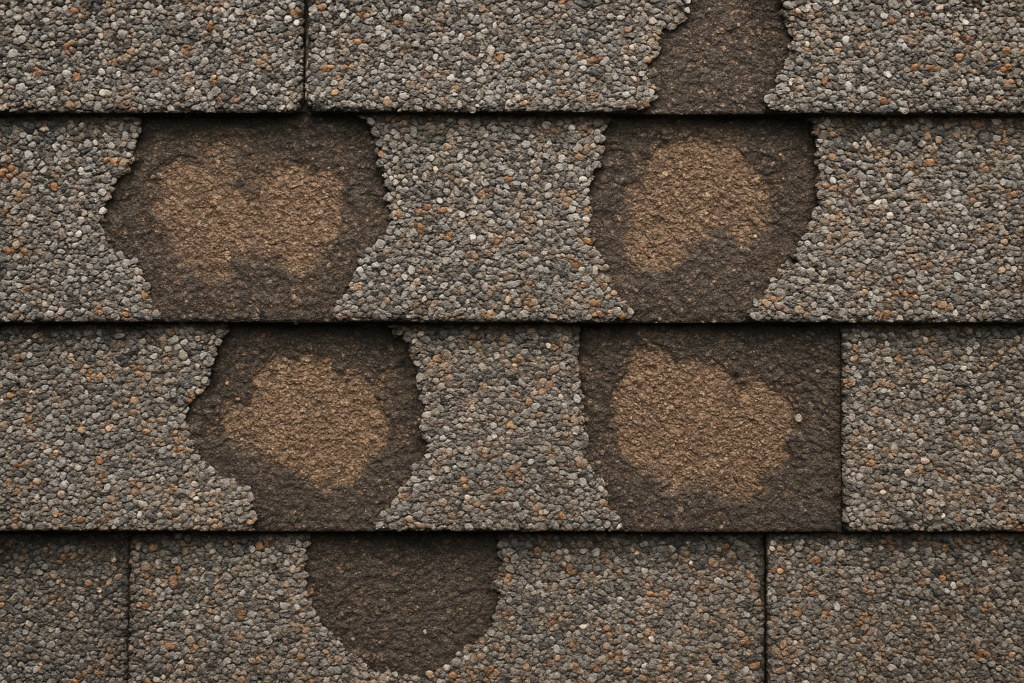 Up-close Image of damaged shingles