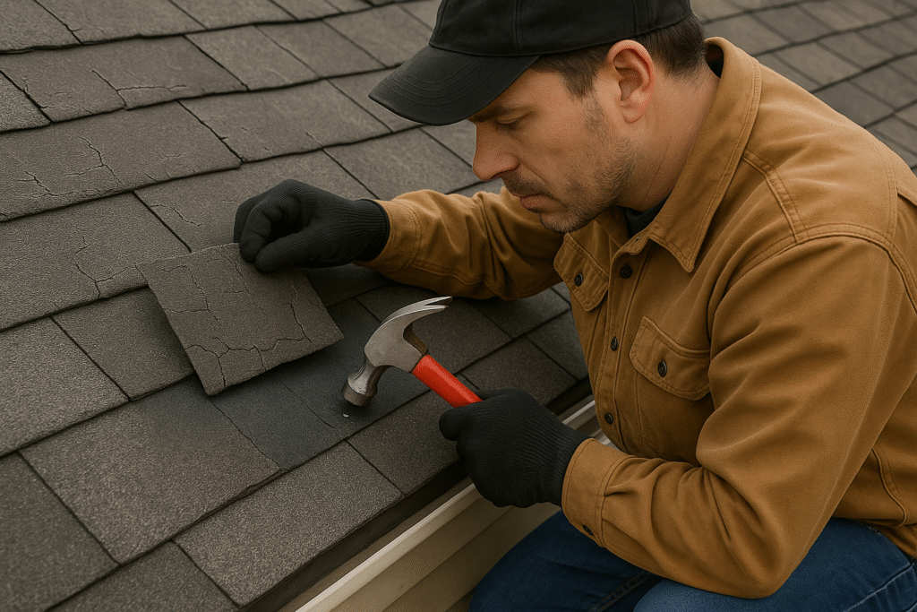 Image of a repairer repairing roof