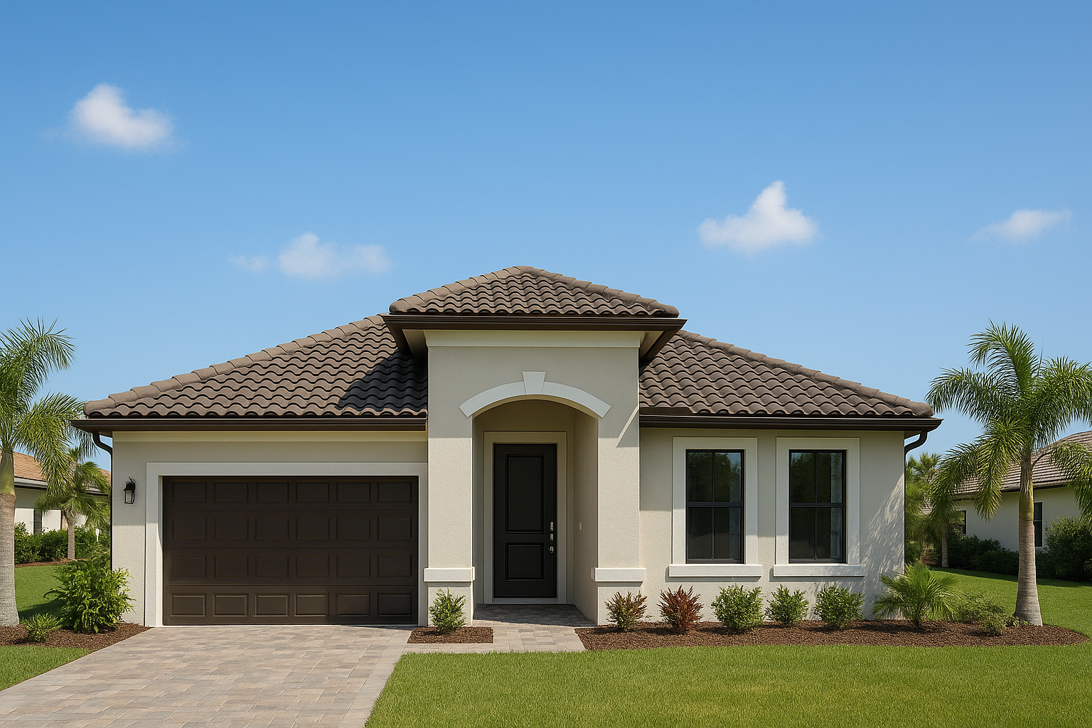 a house with a driveway and grass