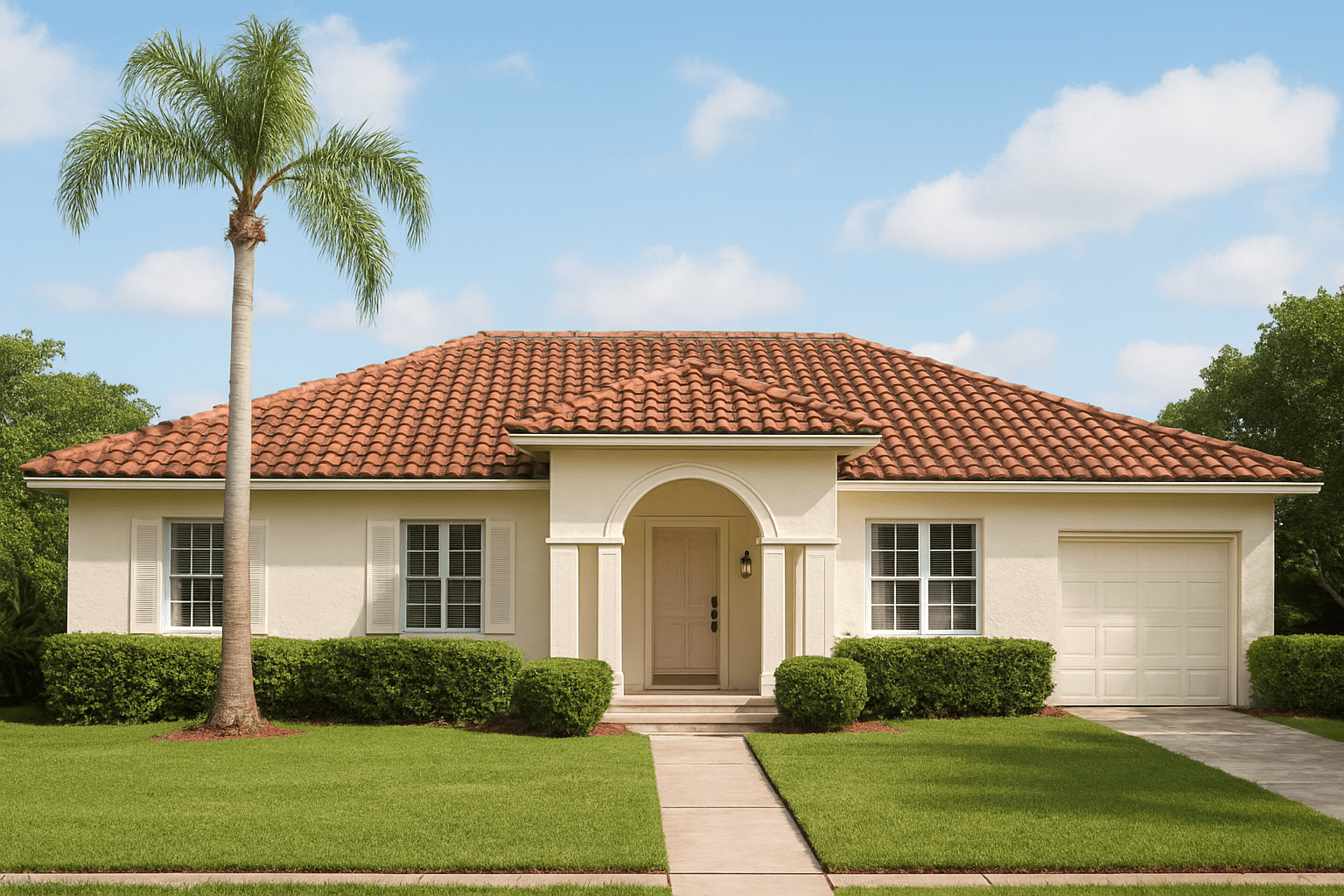 Single-story house with tile roof