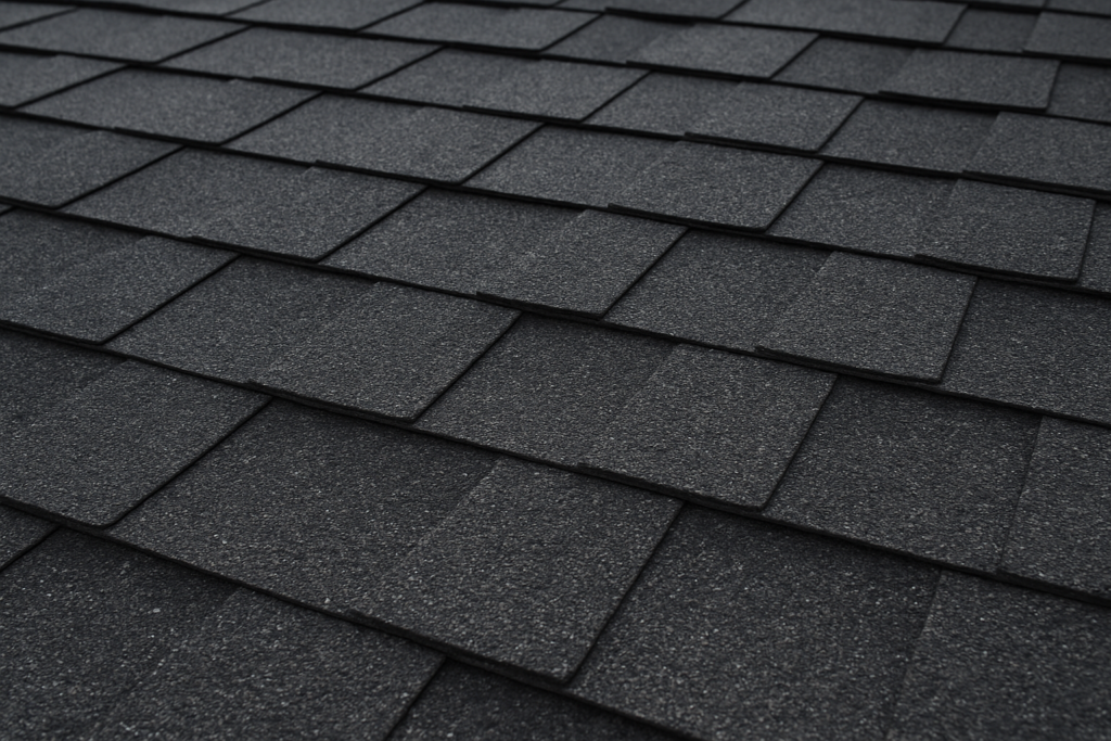 Black textured shingles on roof