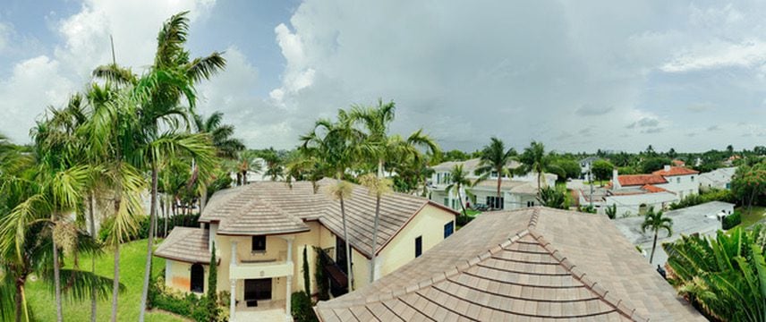 Tropical neighborhood with palm trees with roof in west palm beach fl