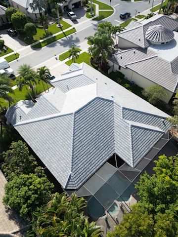 Aerial view of a modern house roof in wellington