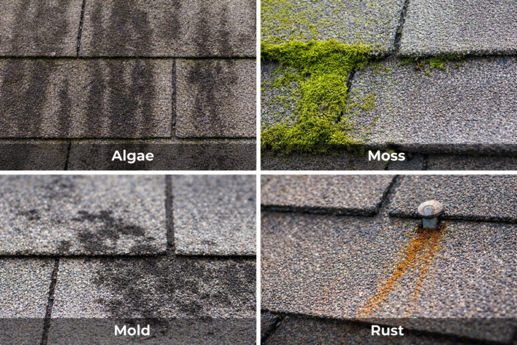 Different types of roof stains identified