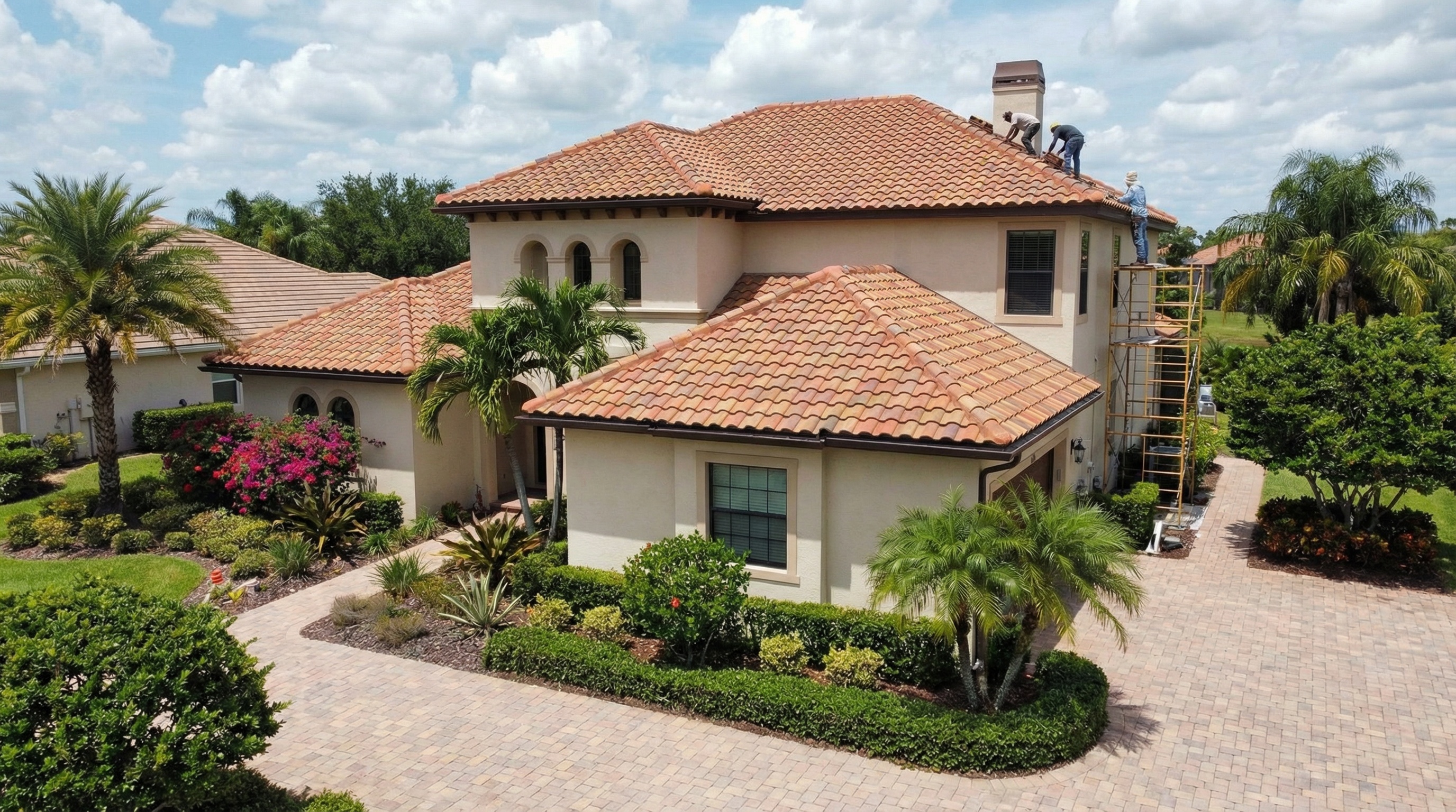 Before and after Florida home barrel tile roof installation