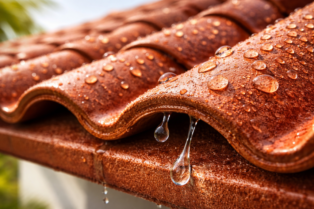 Barrel tile roof in Florida rain