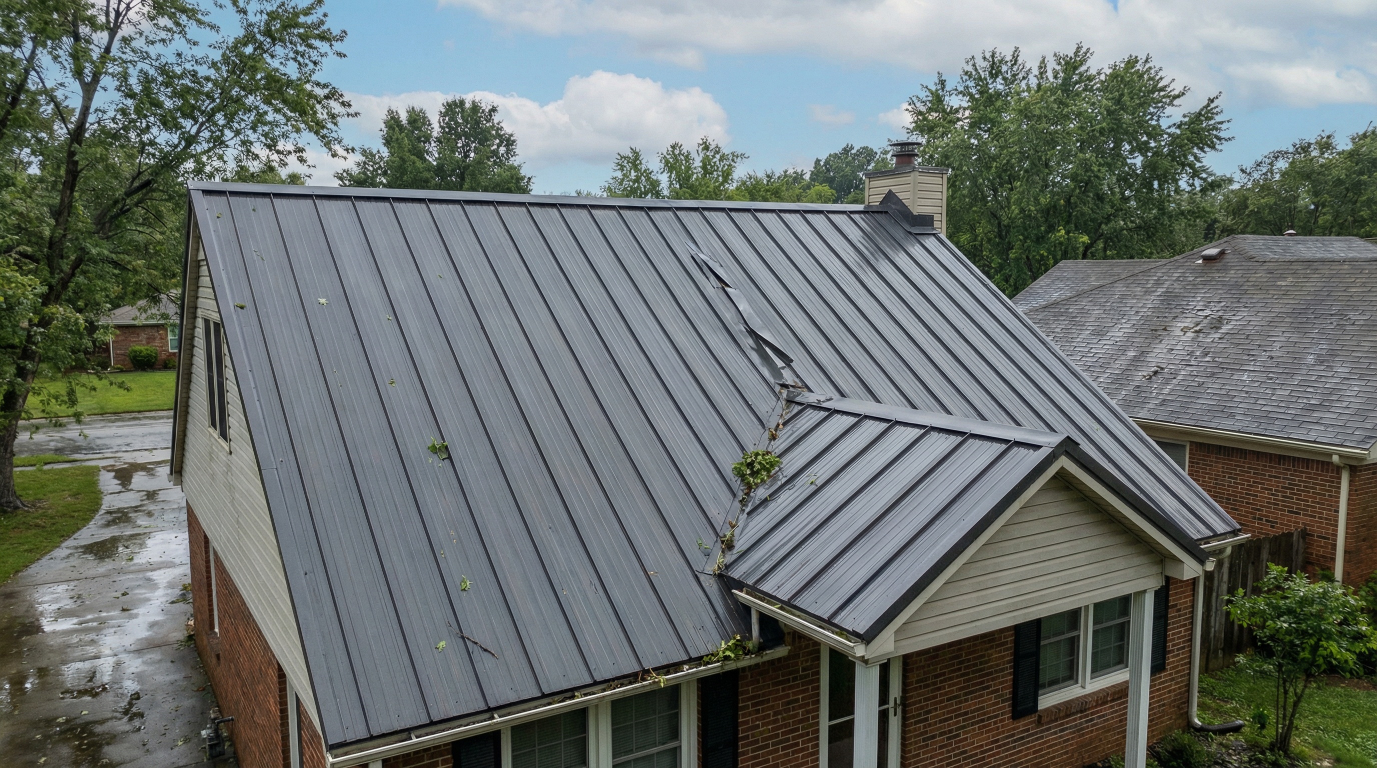 Metal roof after storm showing minimal damage