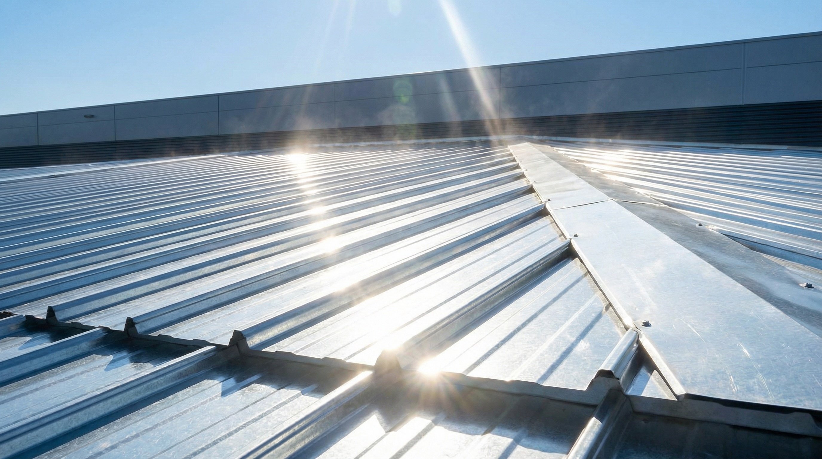 Metal roof reflecting sunlight for energy efficiency