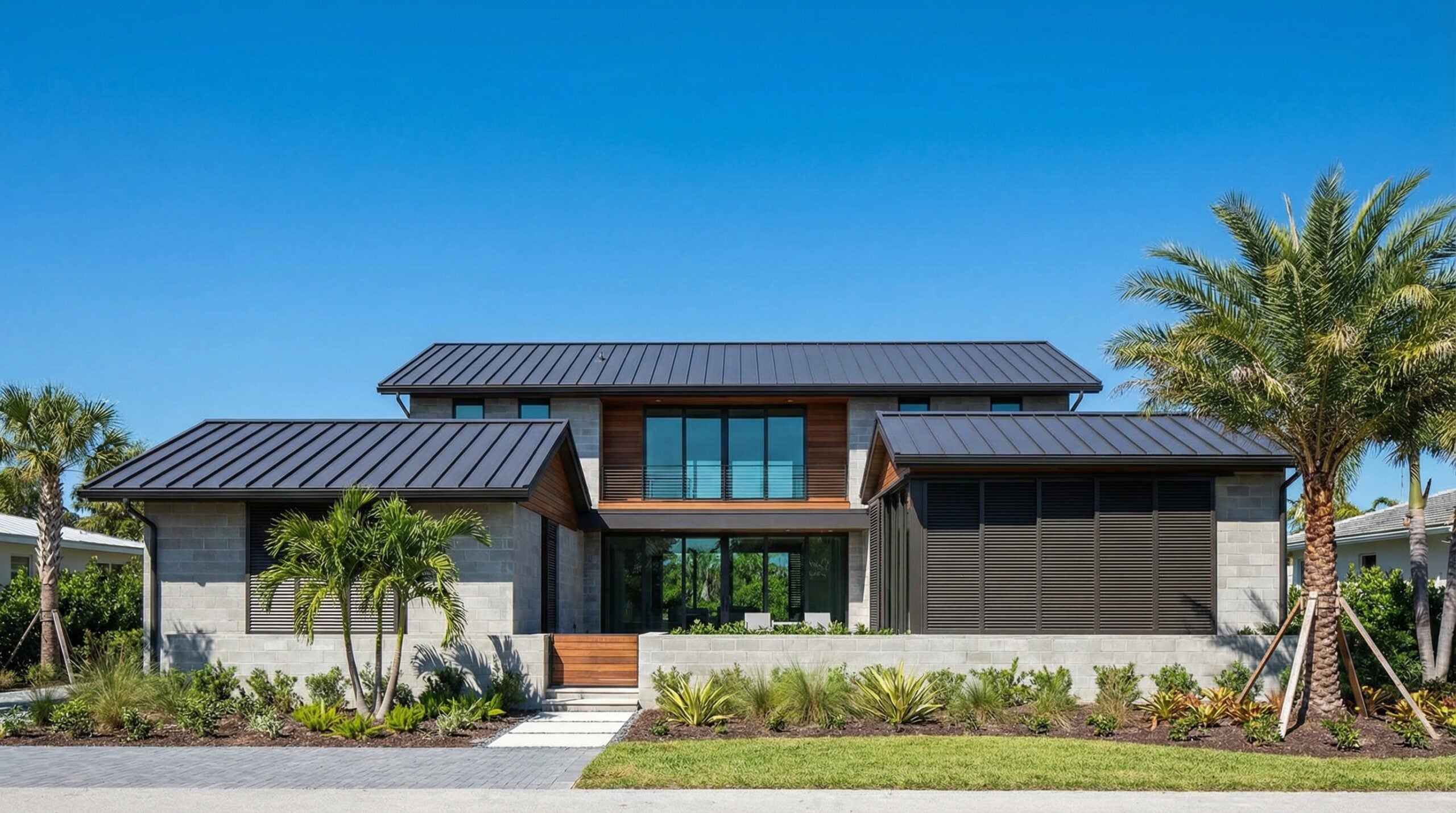 Modern hurricane-resistant metal roof on a Florida home