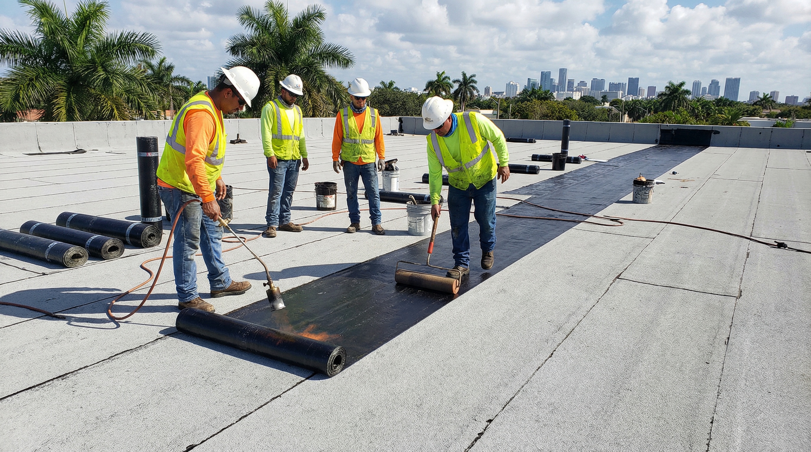 Modified bitumen installation process in Florida with heat-welding technique