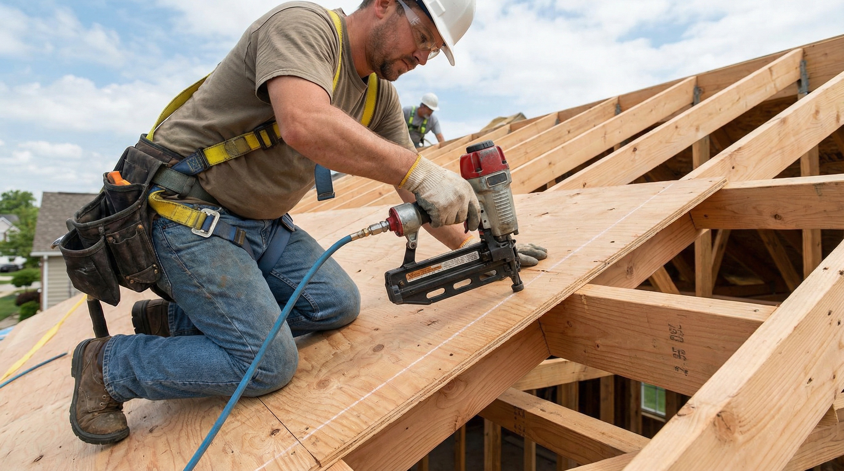 Contractor installing roof decking showing proper installation technique