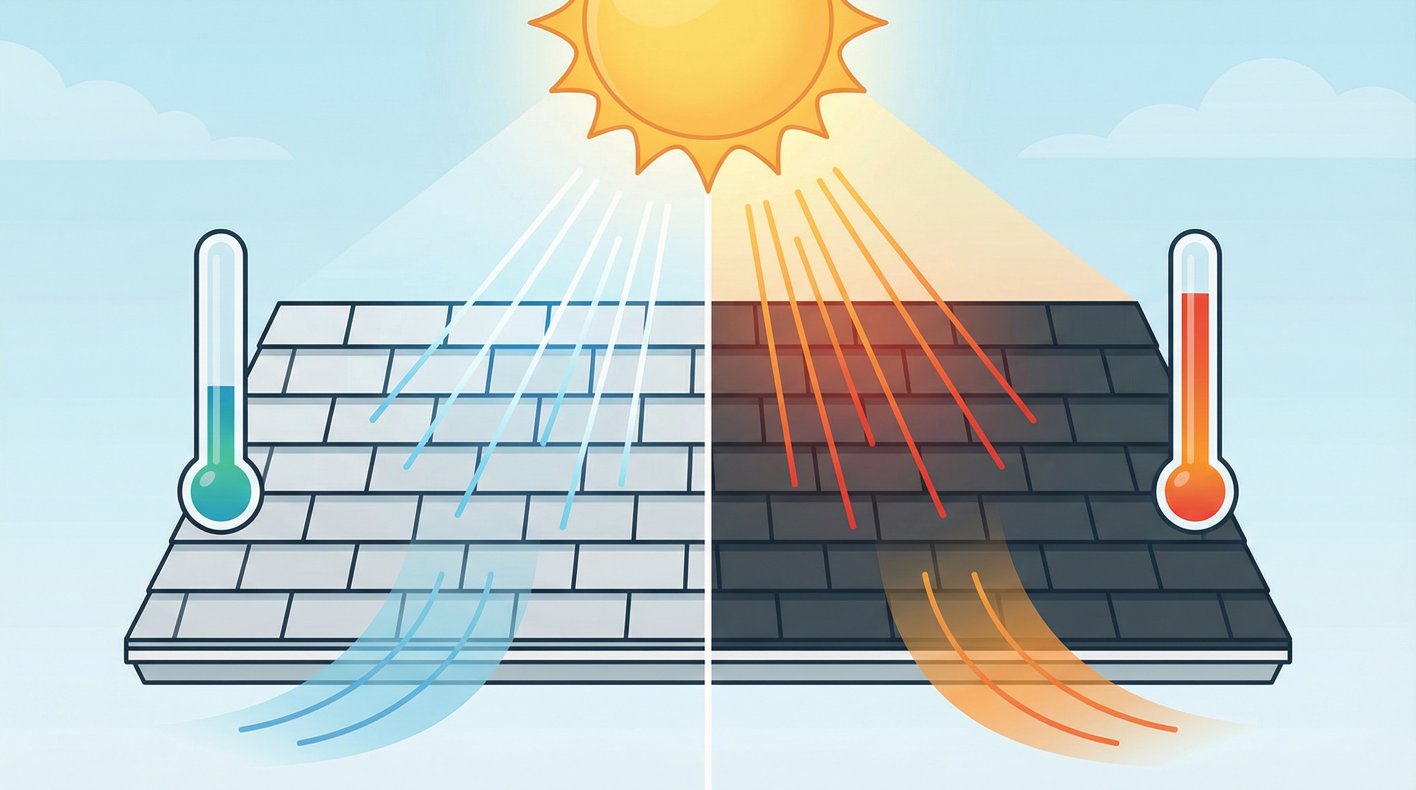 comparison chart showing light vs dark shingle temperature differences