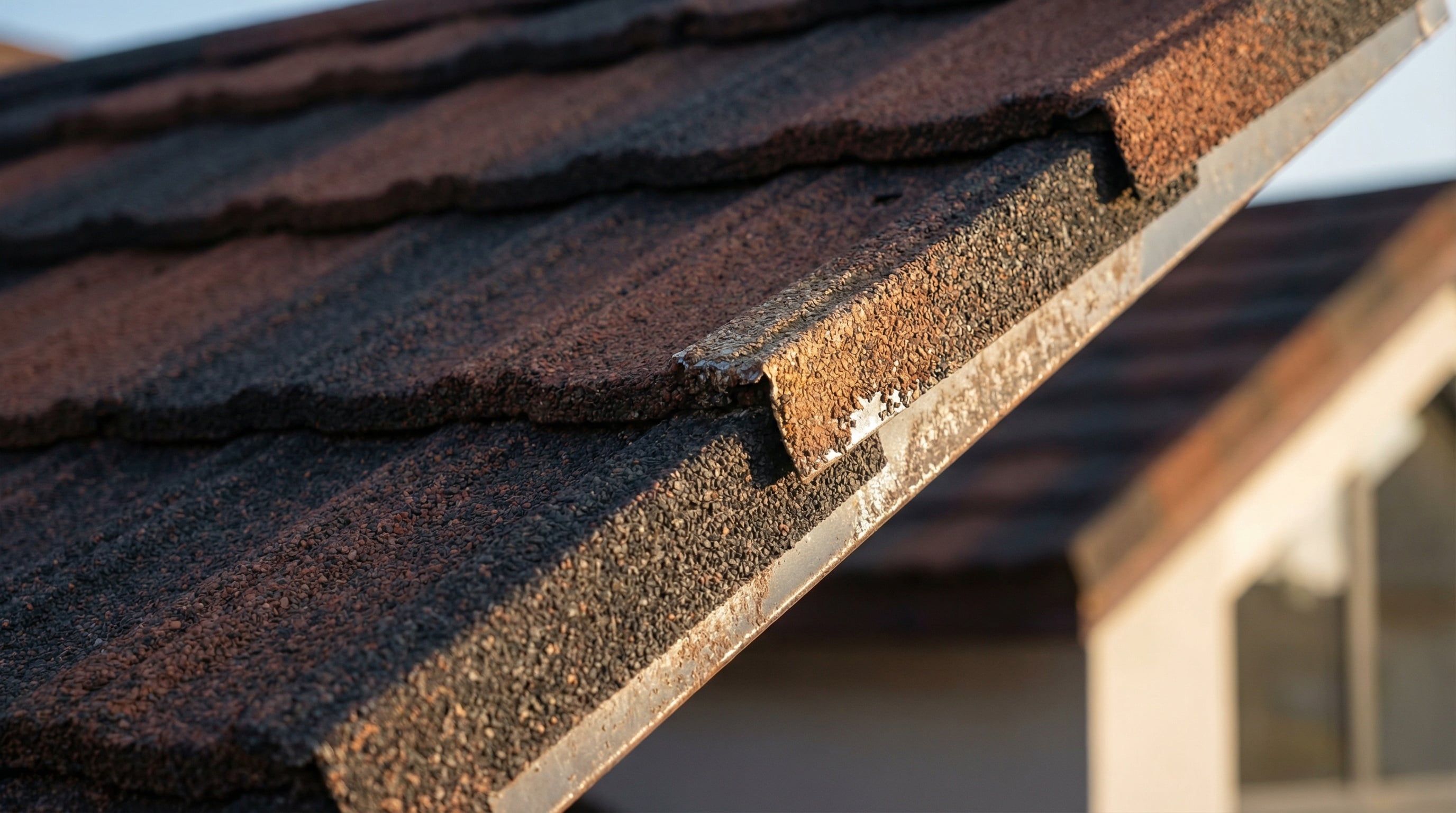 Stone-coated steel roof closeup showing granules