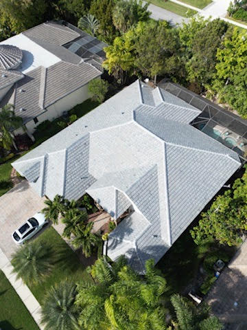 Aerial view of a suburban house roof in wellington