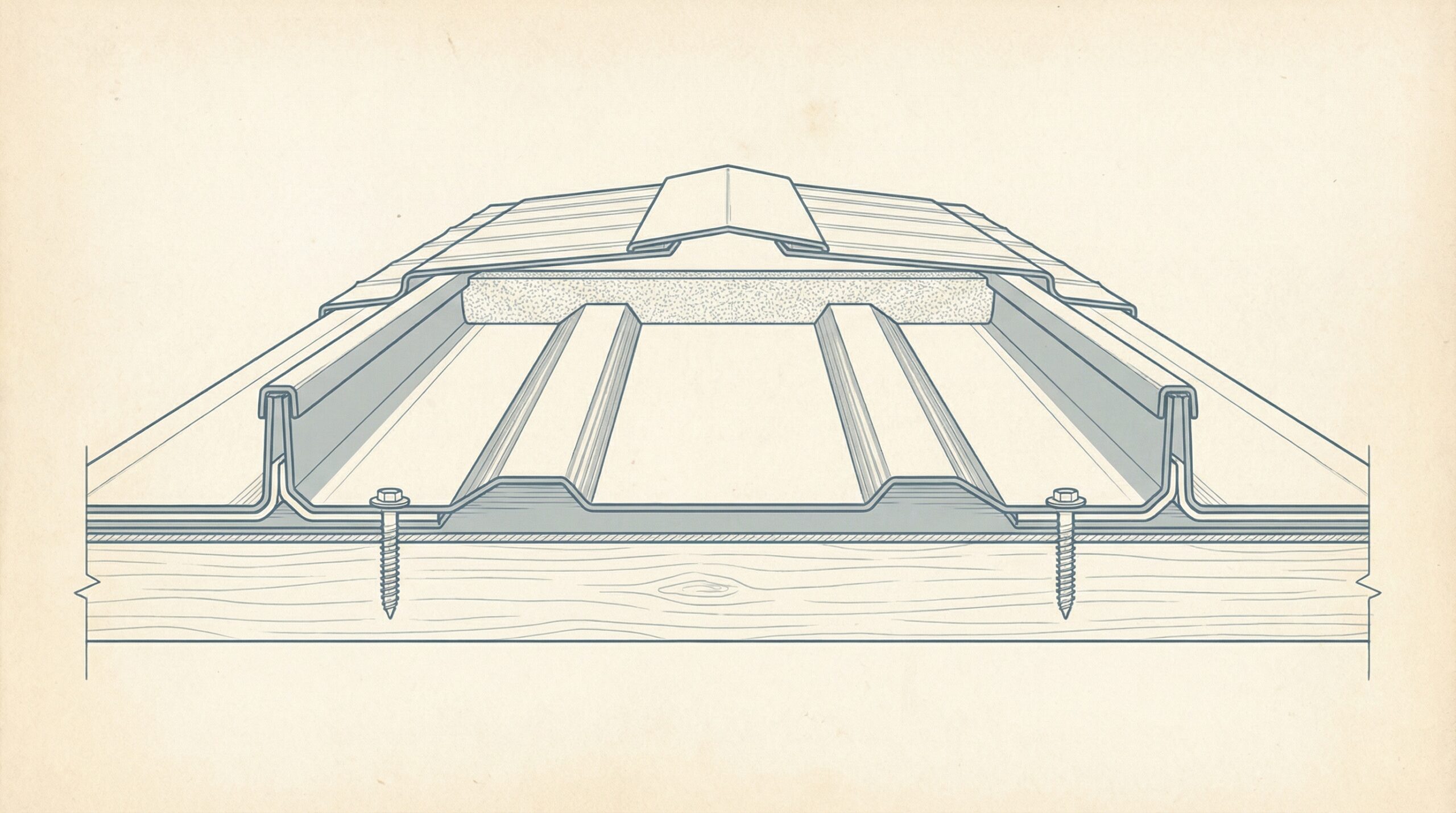 Backer rod installation technique diagram for metal roofing