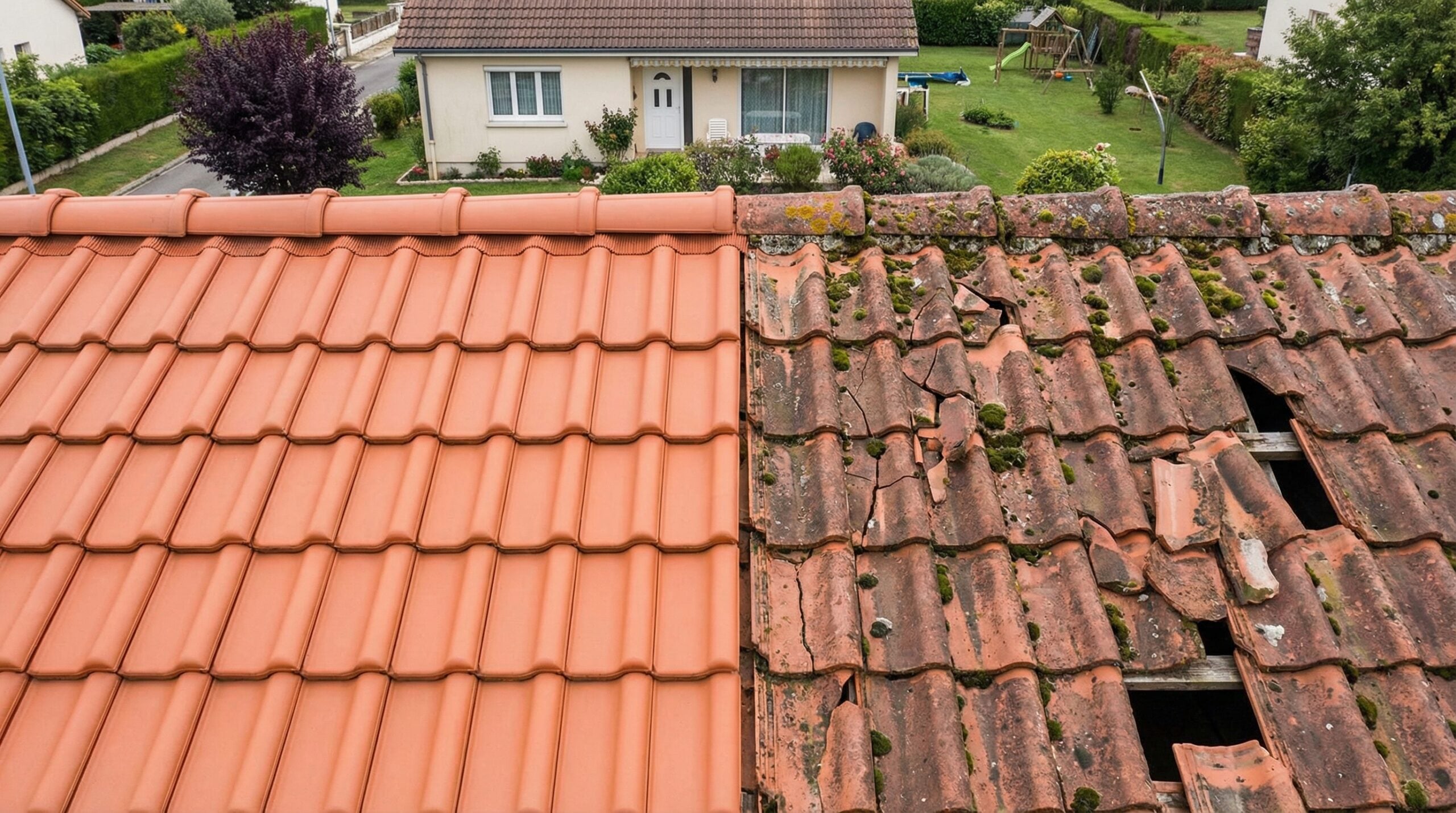 Comparison of healthy tiles versus damaged cracked tiles