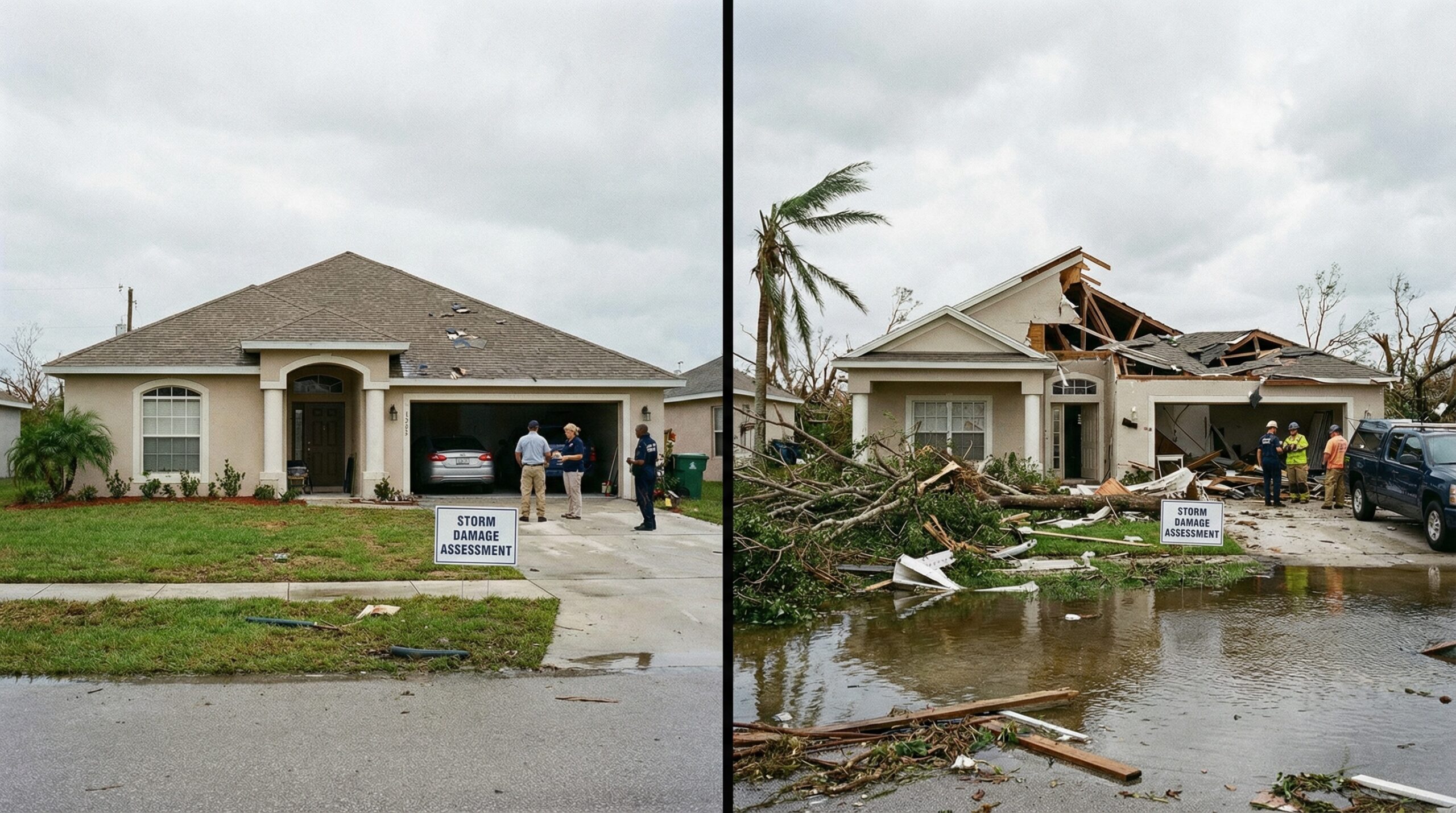 Hurricane damage comparison between hip and gable roof homes