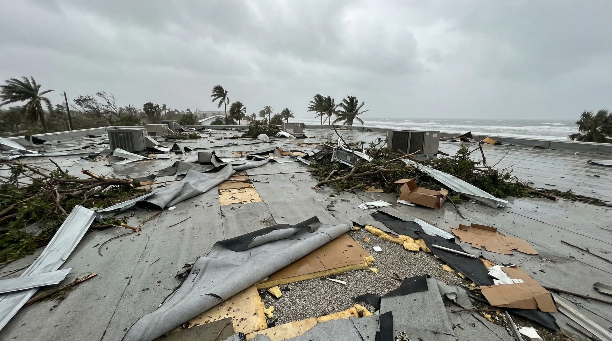 Hurricane damaged commercial roof in Florida