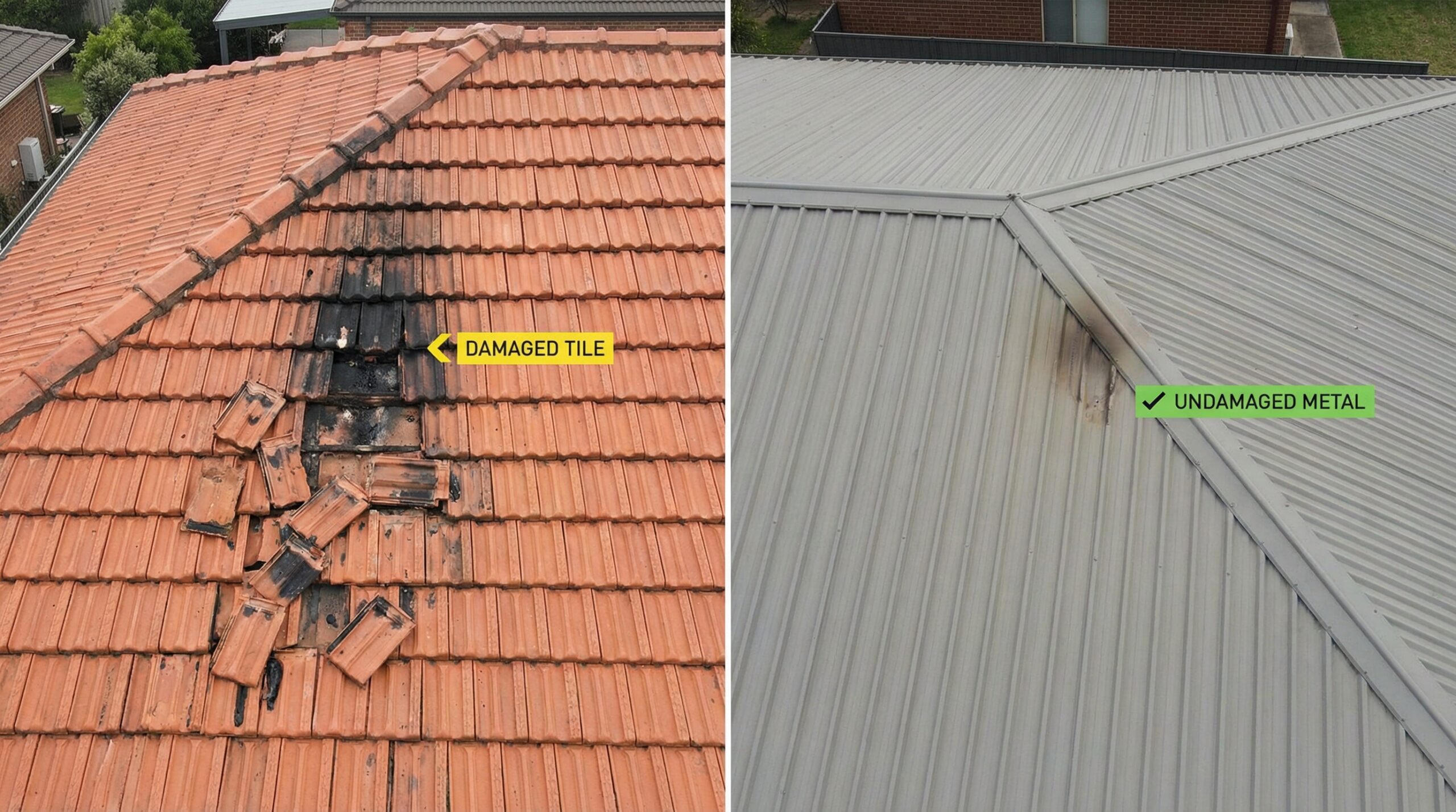 Lightning strike damage comparison between tile and metal roof