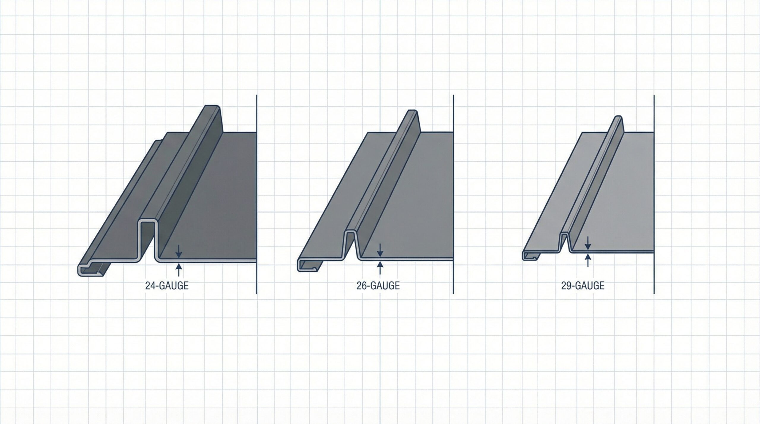 Metal panel gauge thickness comparison chart showing different gauges