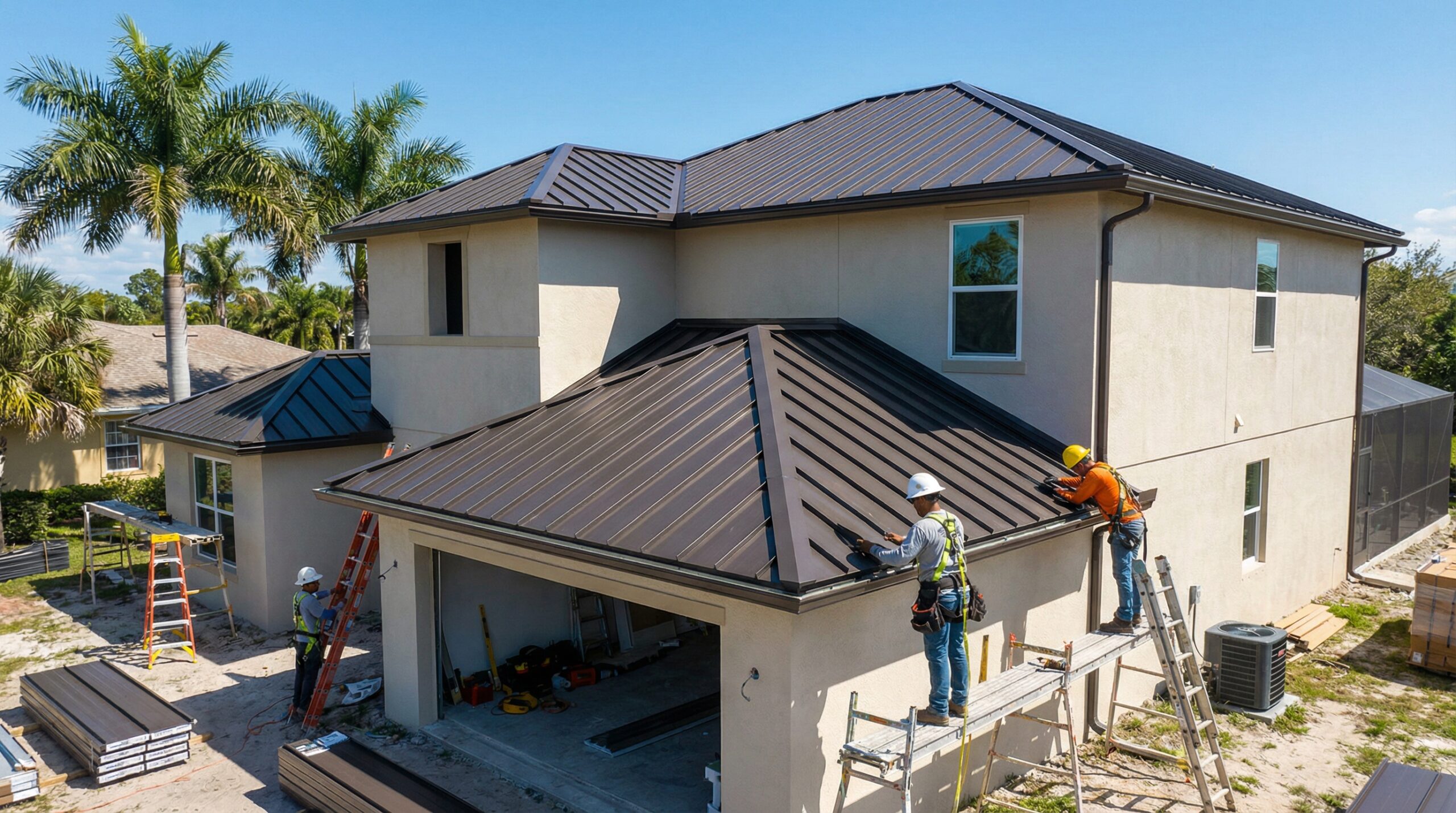 Modern metal roof installation on Florida home