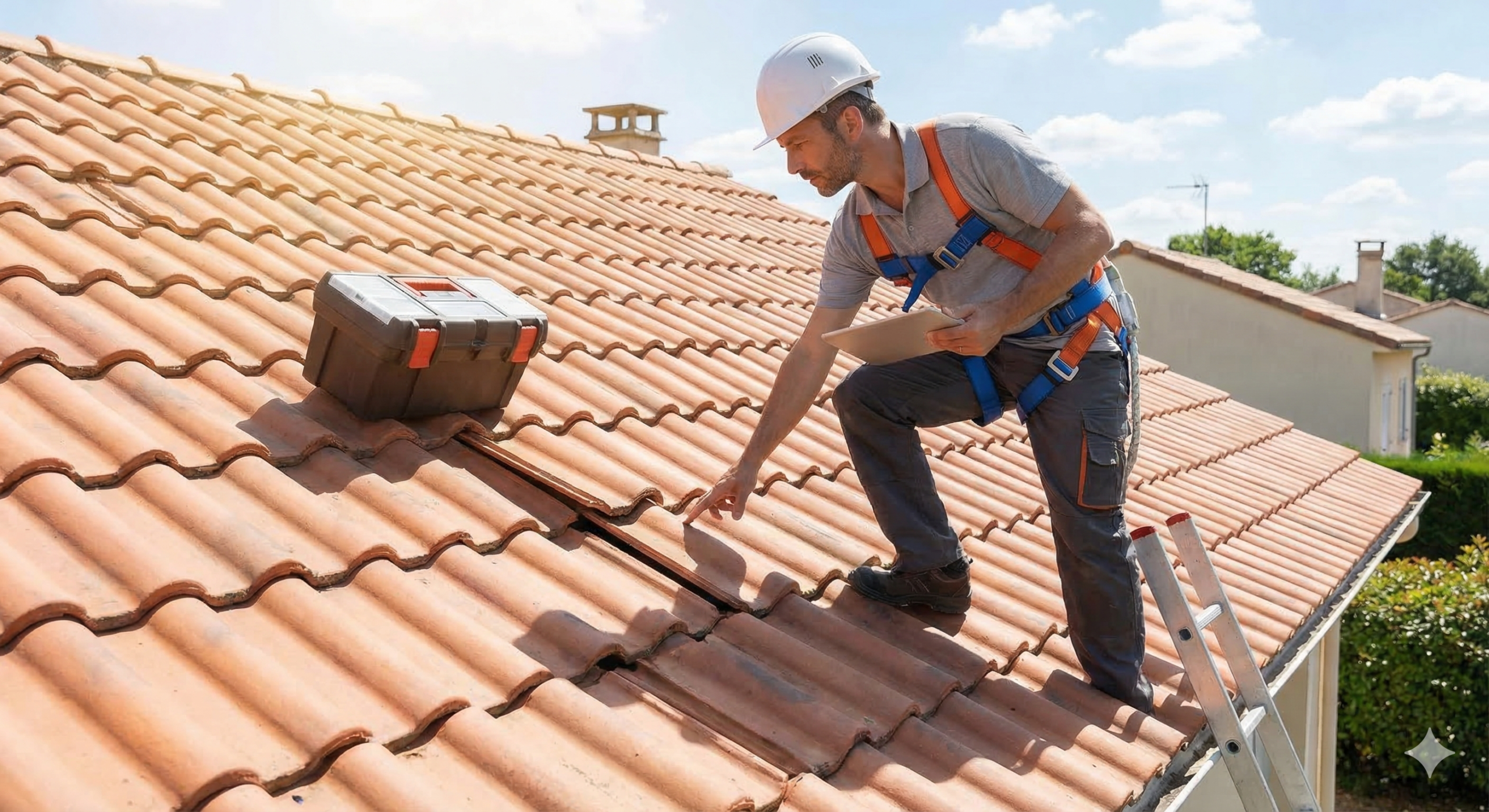 Professional tile roof installation showing proper flashing details