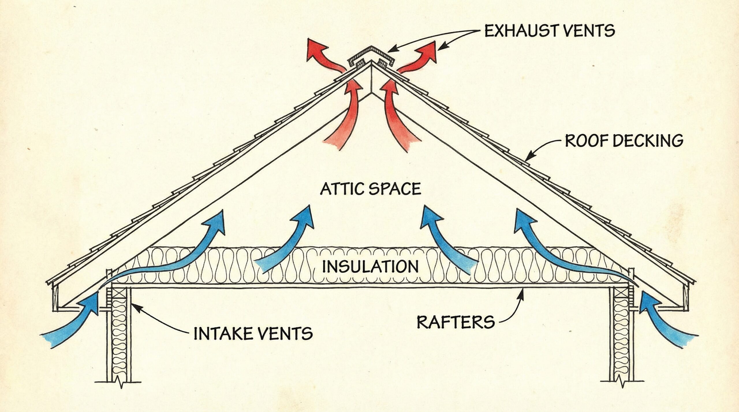 Diagram showing proper roof ventilation and airflow in a Florida home