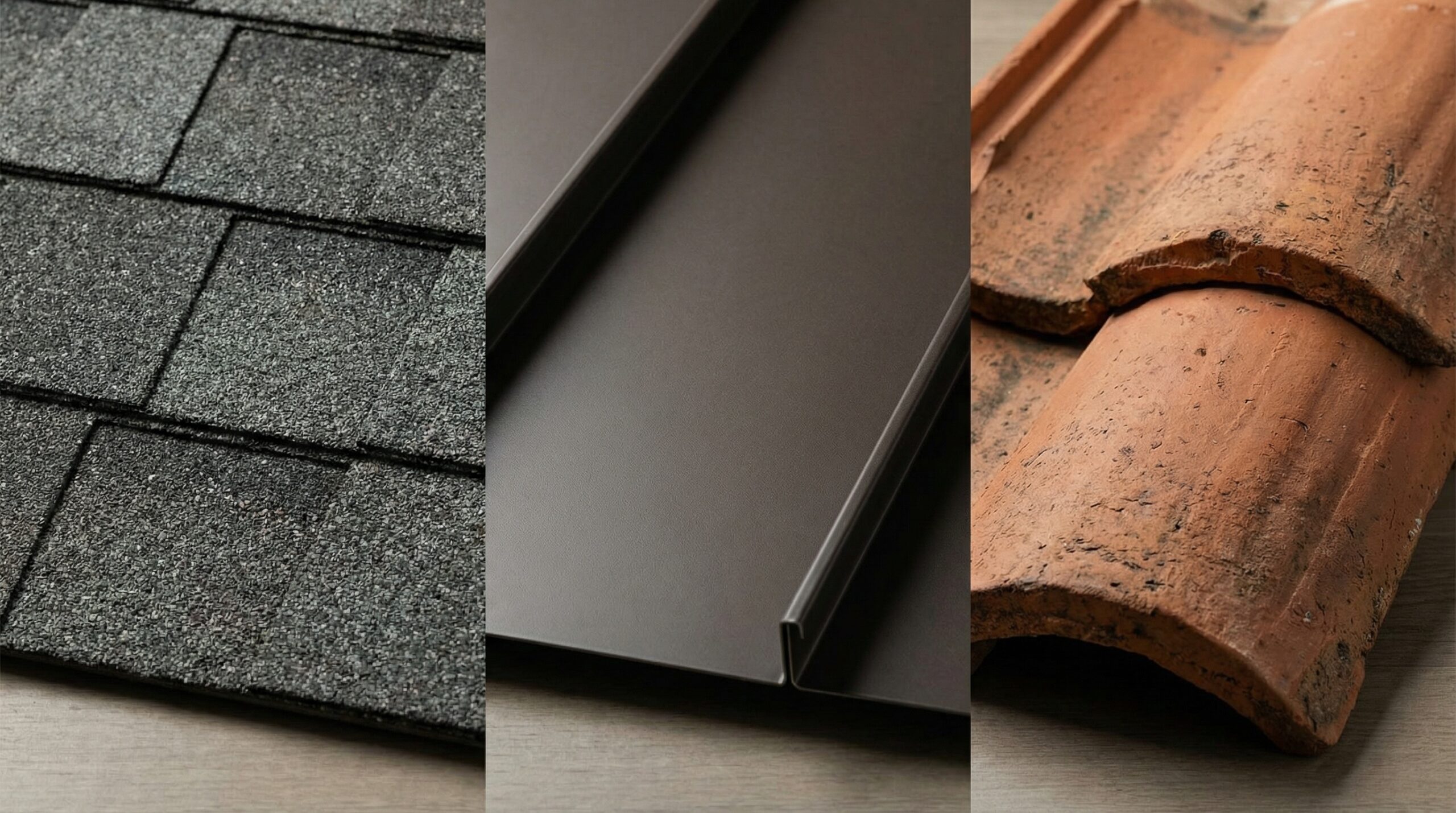 Comparison of different roofing materials shingles metal tile samples