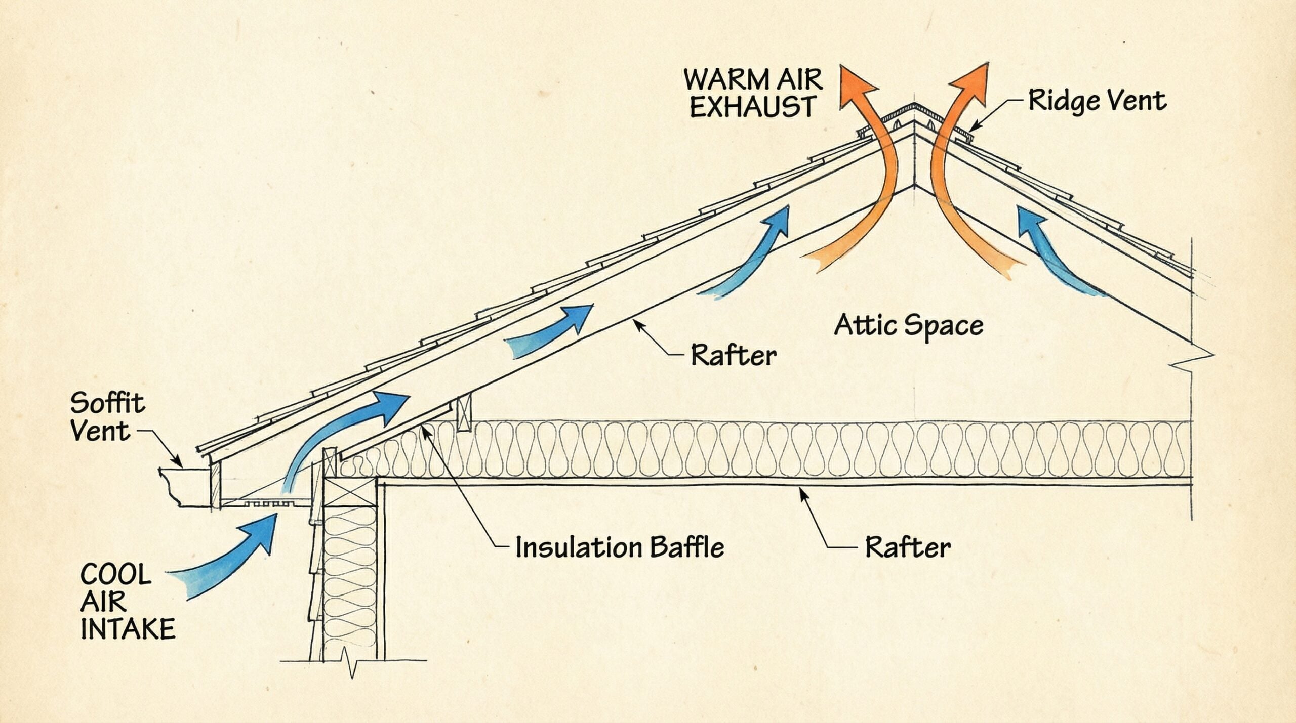 Soffit vents and ridge vents working together airflow diagram