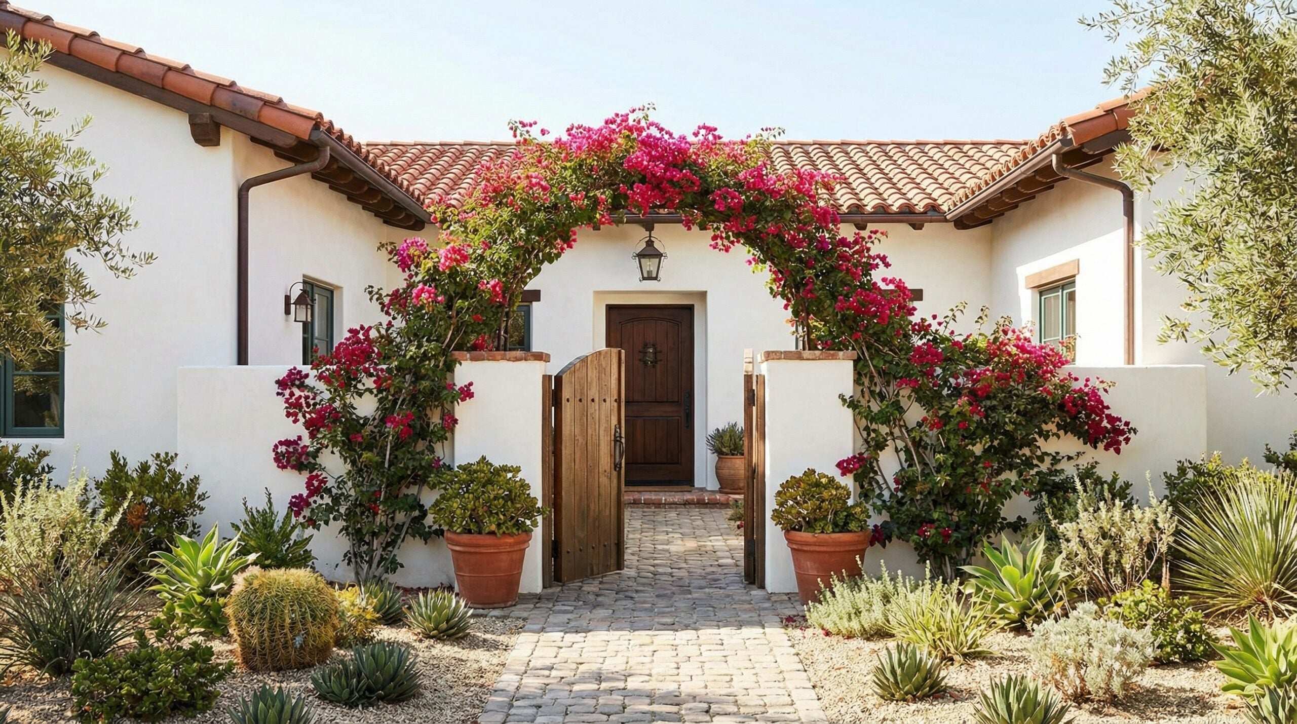 Beautiful Spanish-style home with red clay tile roof showcasing curb appeal