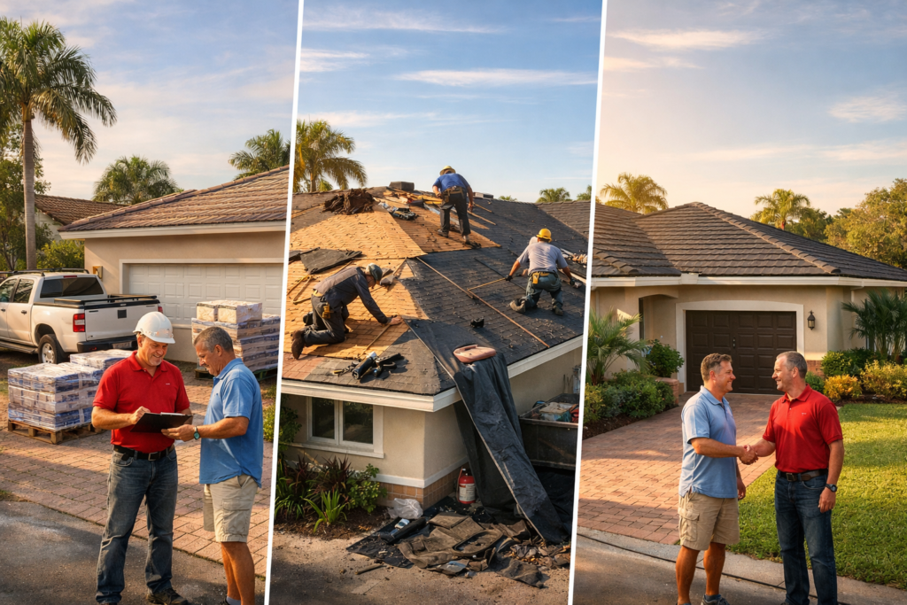 Roofing project stages and teamwork