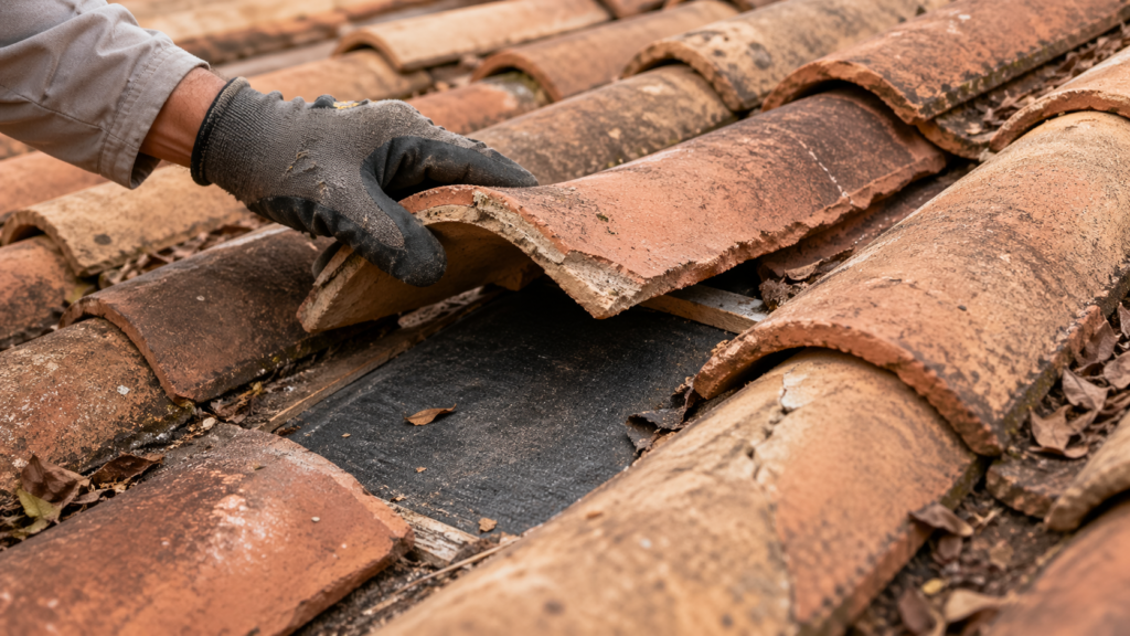 Repairing damaged tile roof shingles