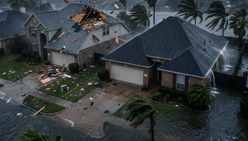 Hurricane-resistant roof on a South Florida home during a storm