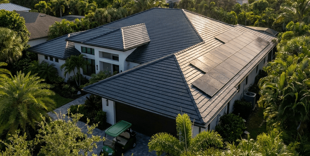 Diagram explaining photovoltaic BIPV roofing integration for Florida homes