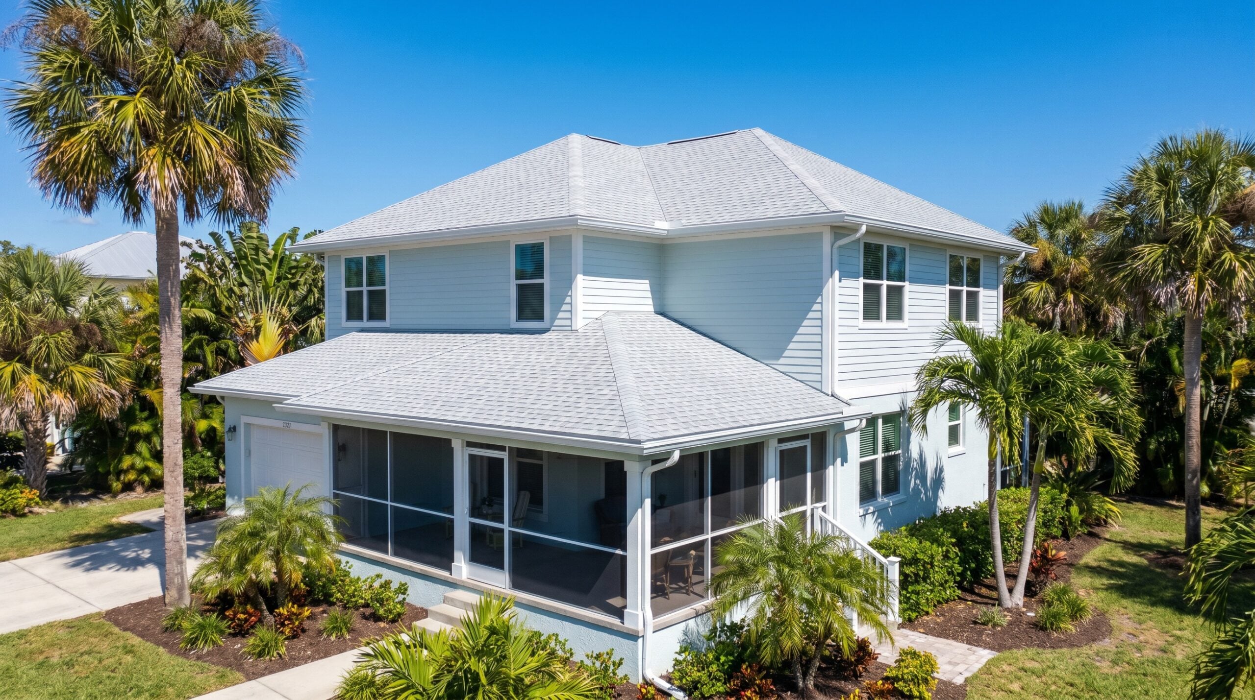 Florida home with light gray shingles showing clean appearance