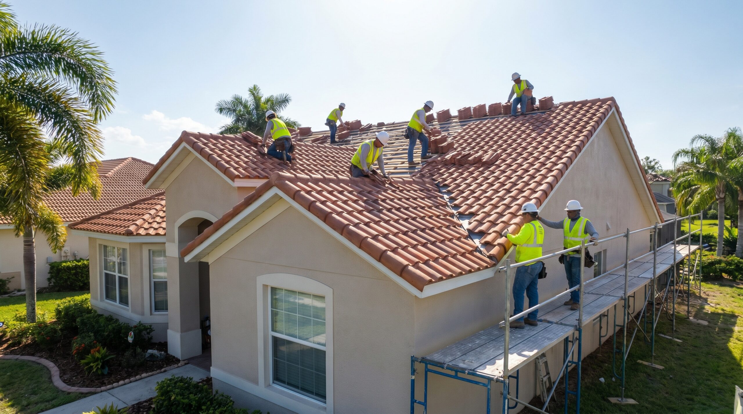 Professional roof installation work on a Florida home