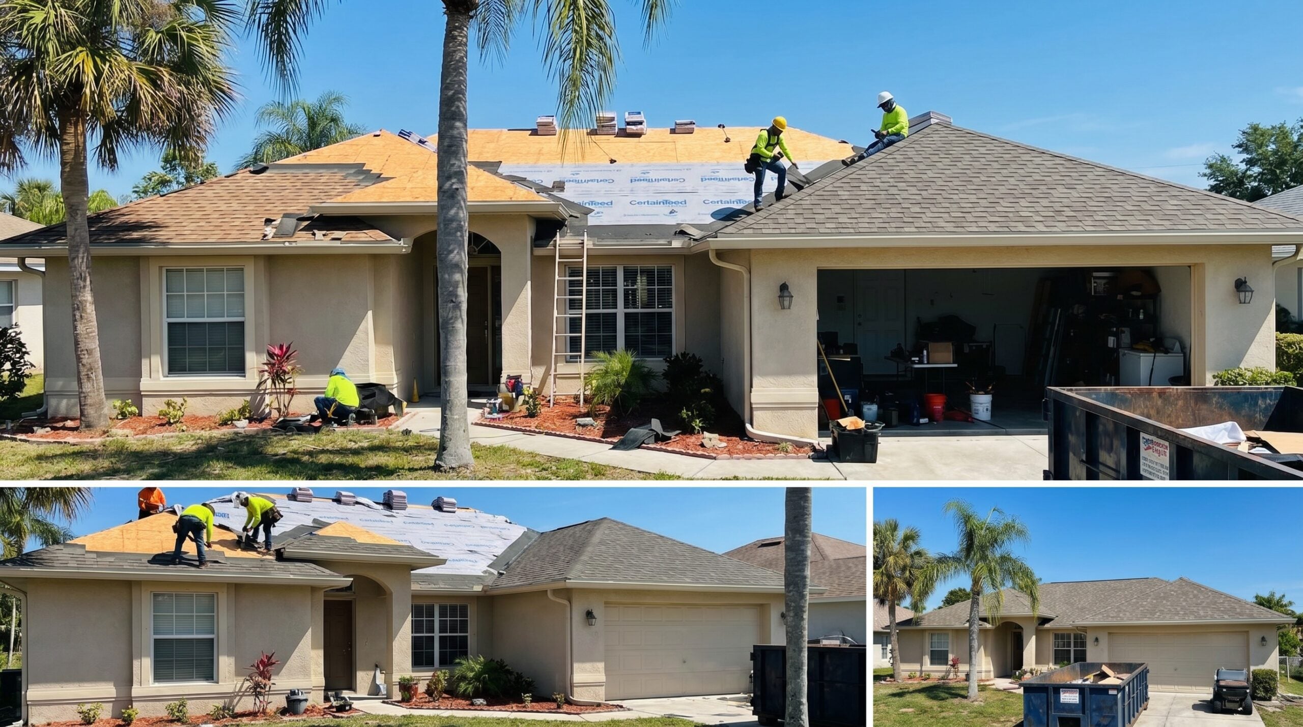 Florida home roof replacement showing composite shingle installation process