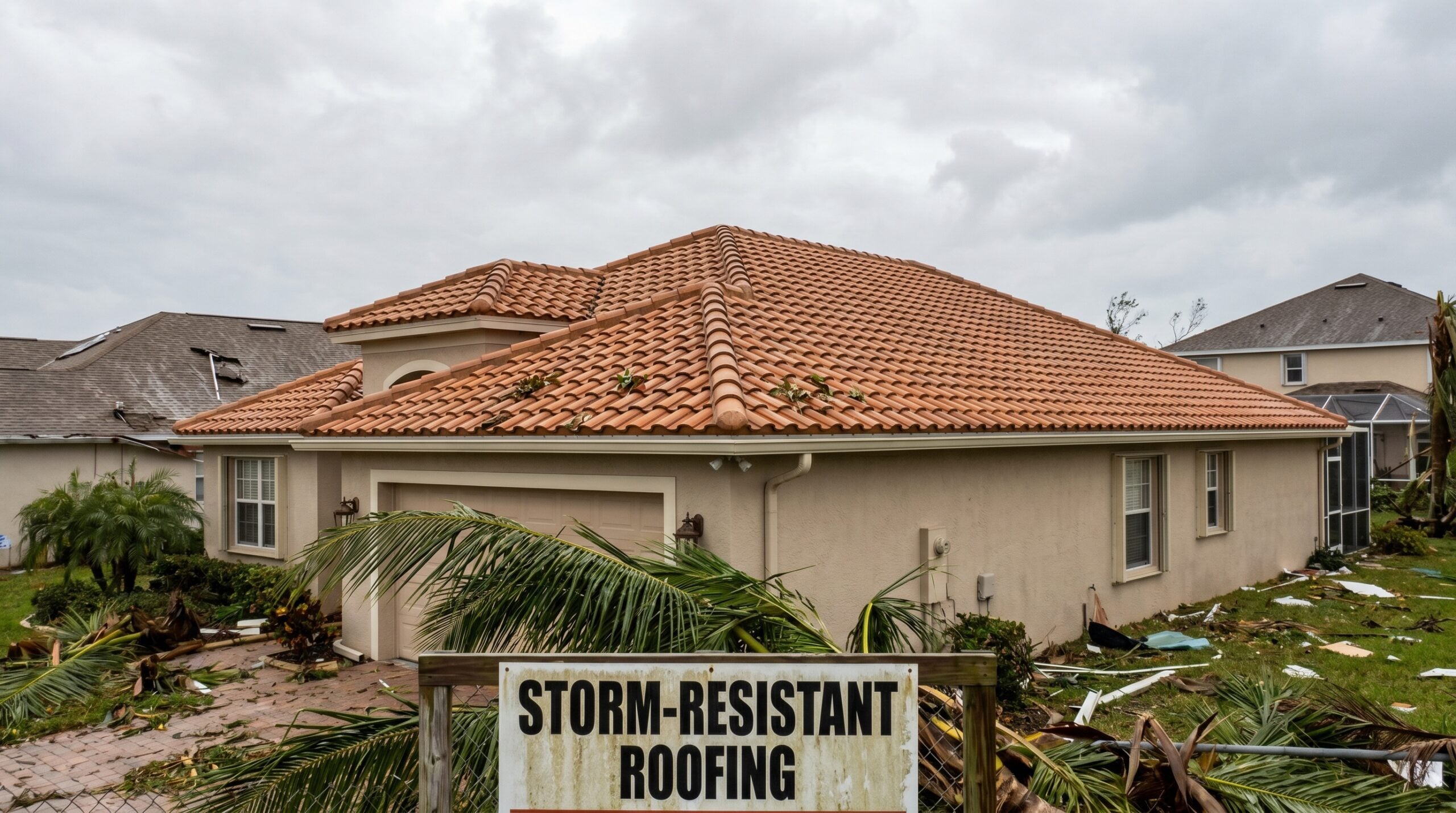 Florida home with terracotta roof showing hurricane damage resistance