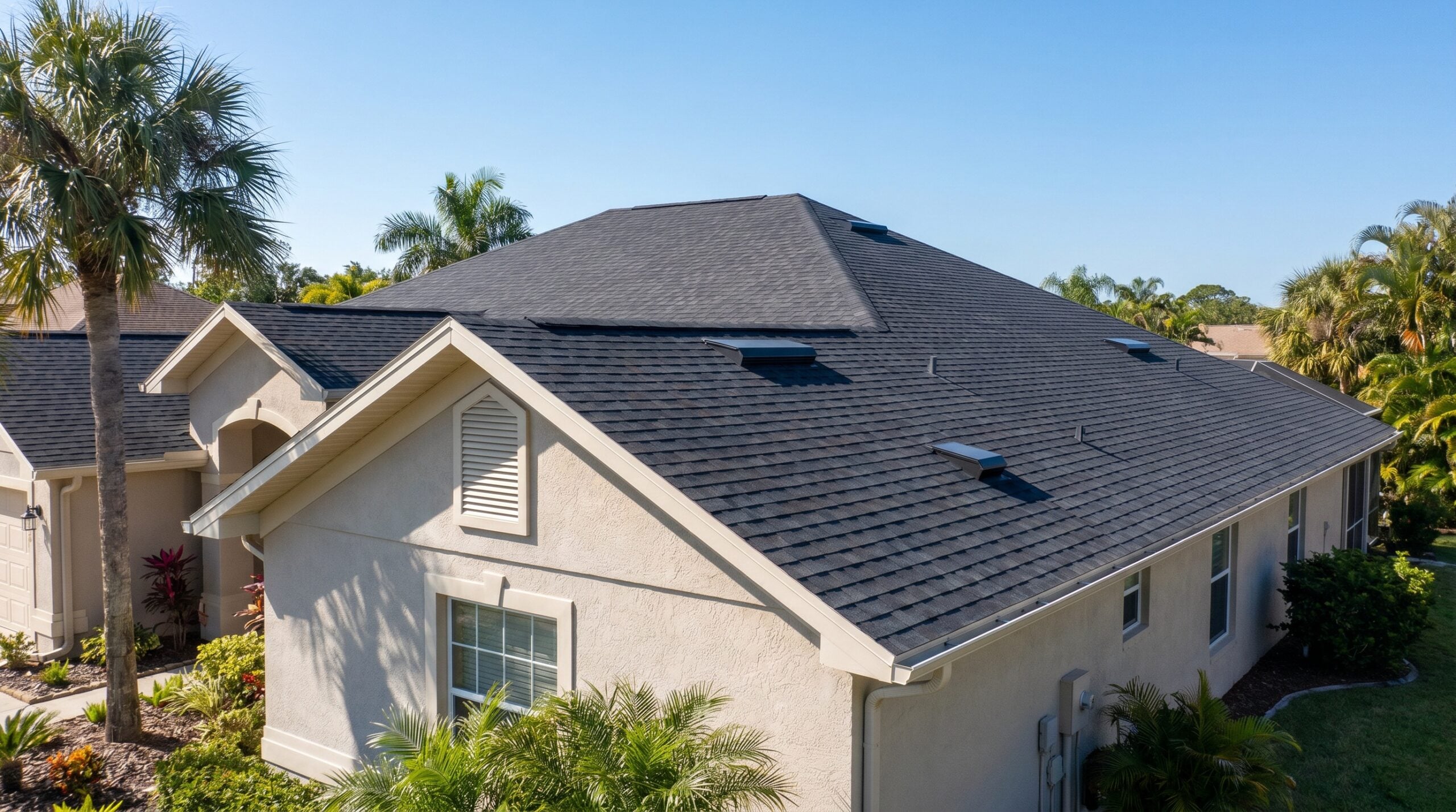 Florida home with proper attic ventilation and black shingles