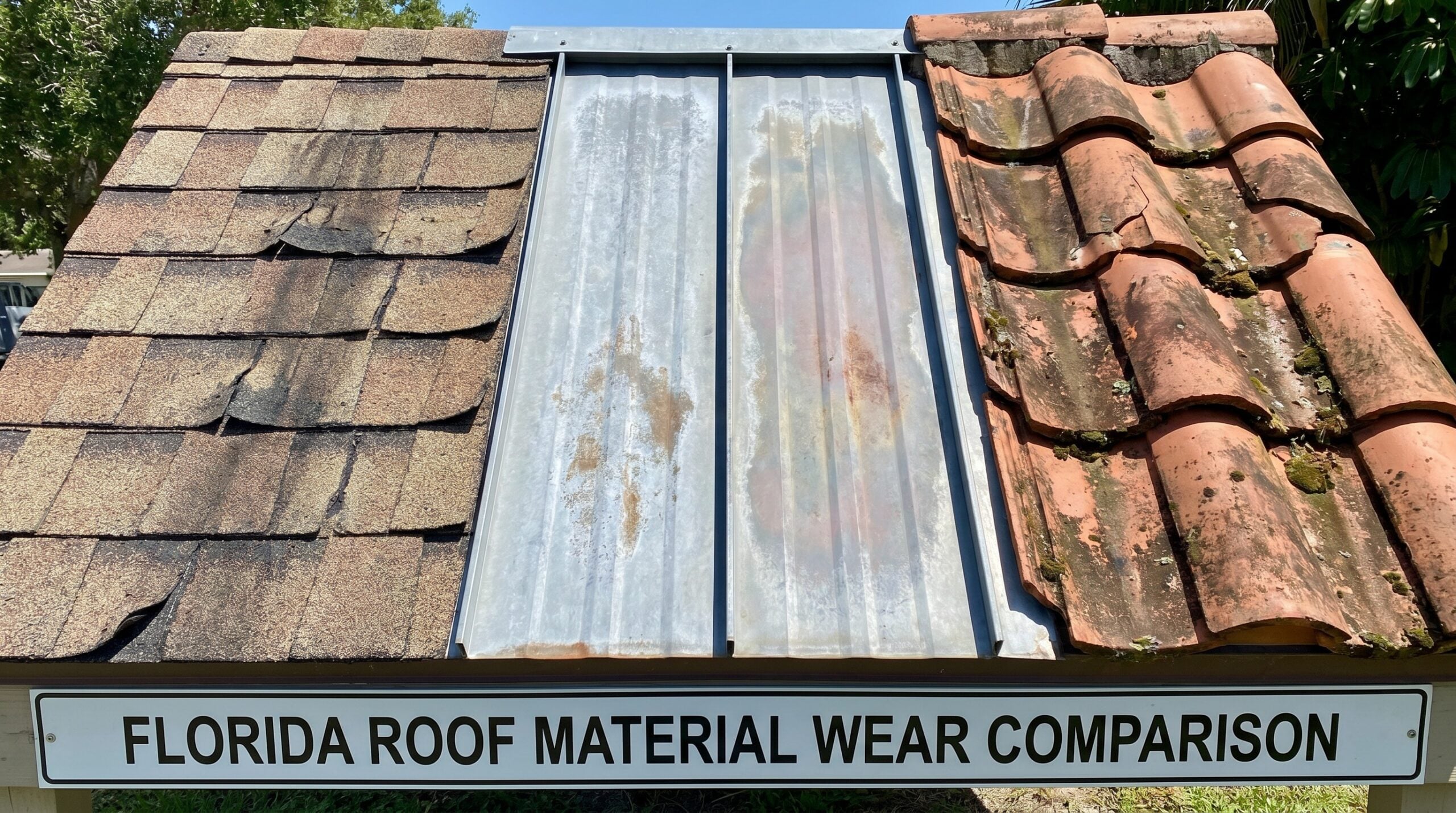 Comparison of Florida roof materials showing wear patterns