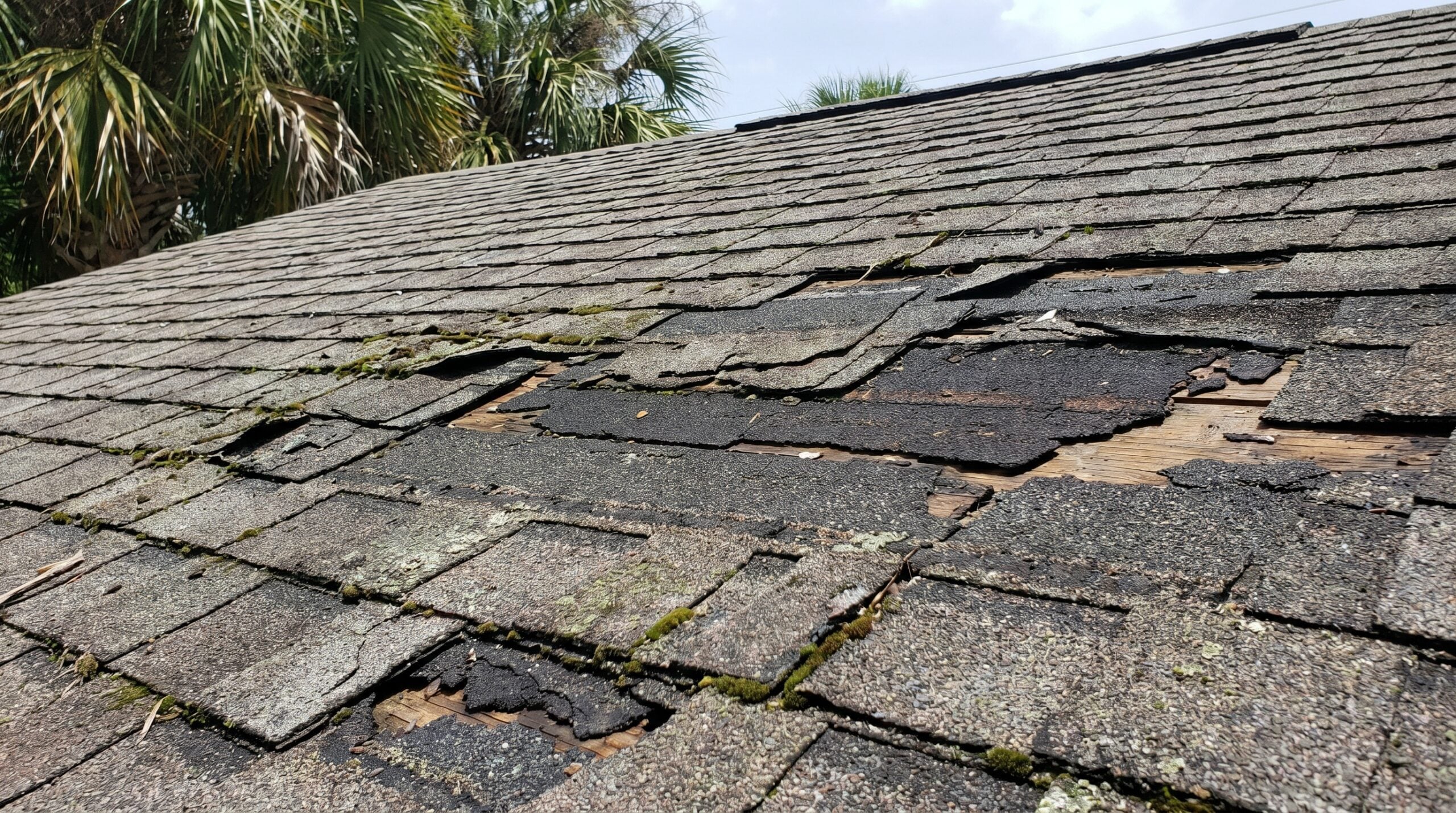 Close-up of Florida roof showing end-of-life warning signs