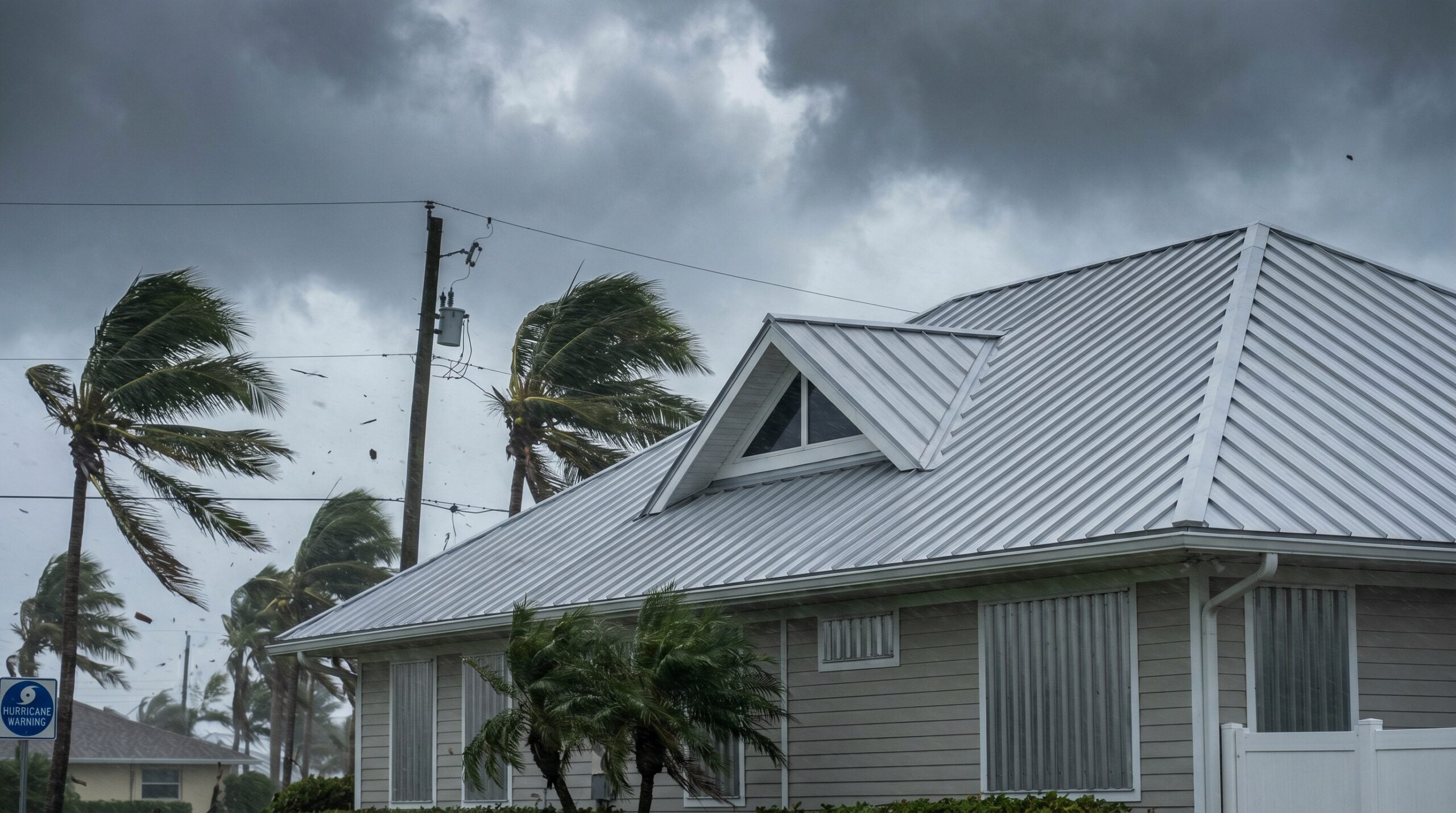 Hurricane-resistant roof during storm conditions in Florida