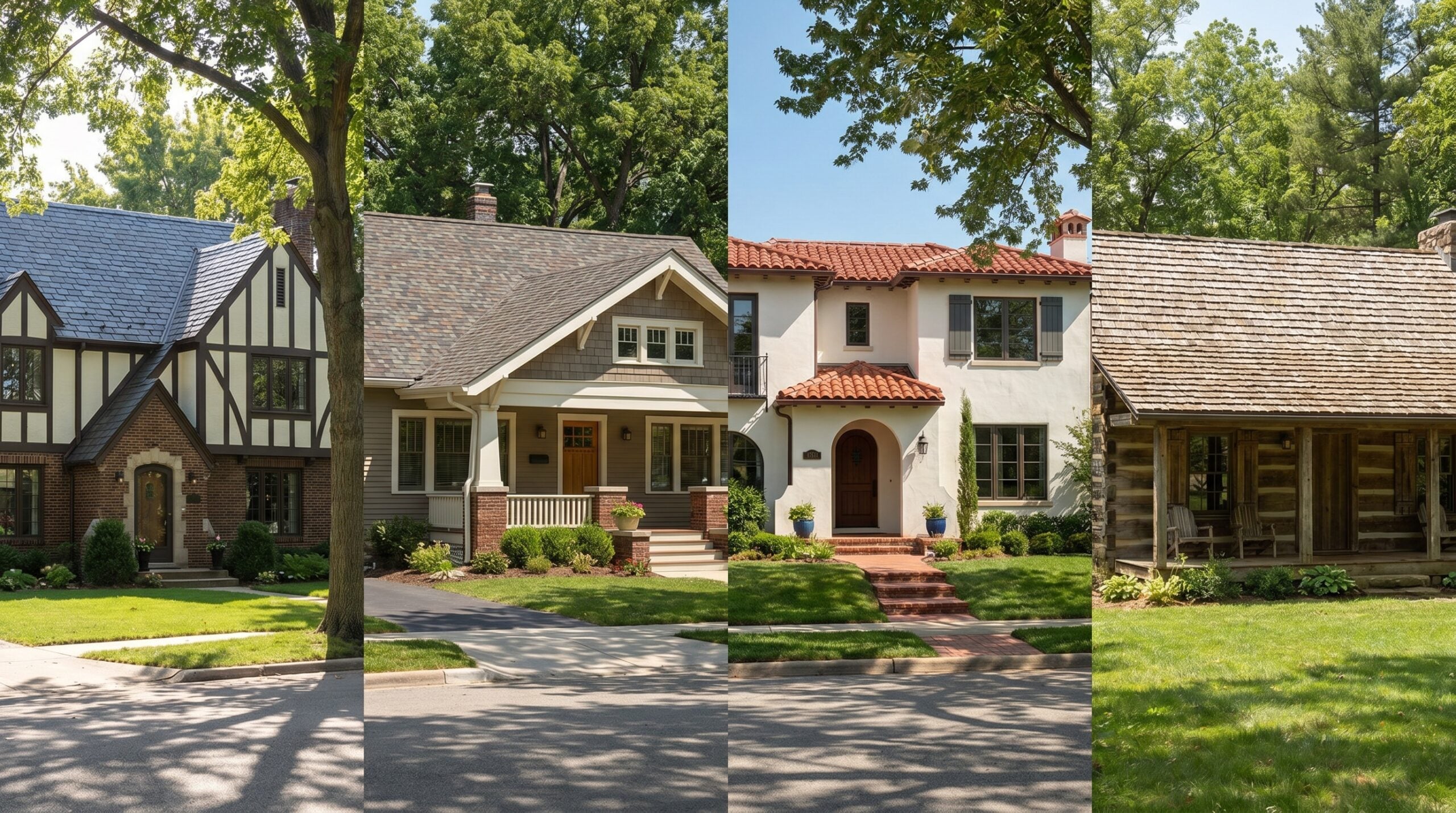 Comparison of different roof shingle types laid out side by side