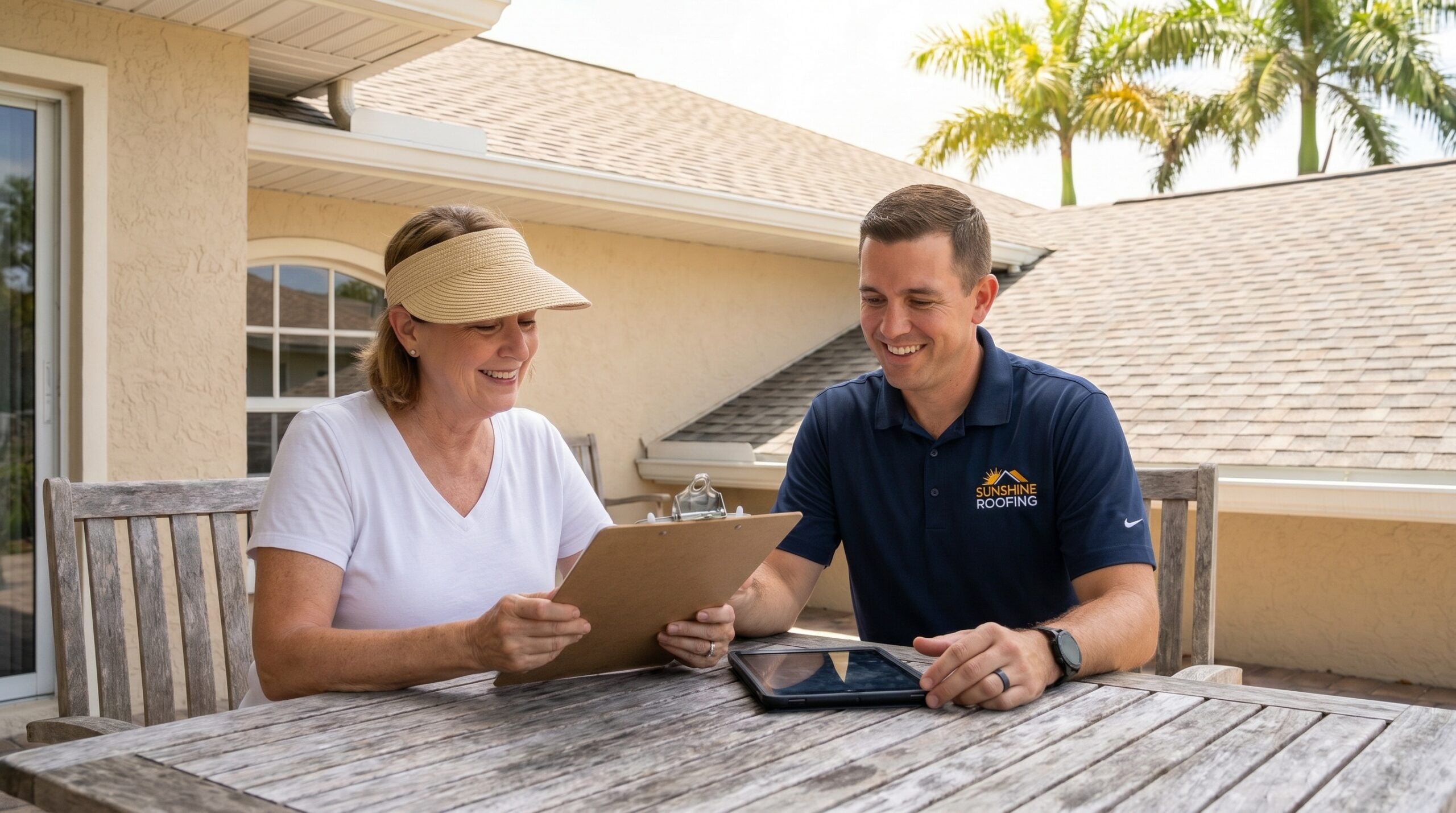 Florida roofing contractor providing estimate to homeowner