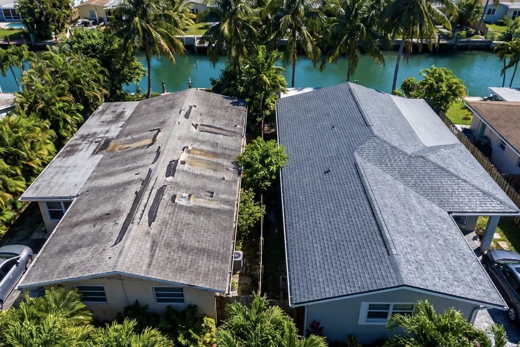 Two houses, one renovated, one worn.